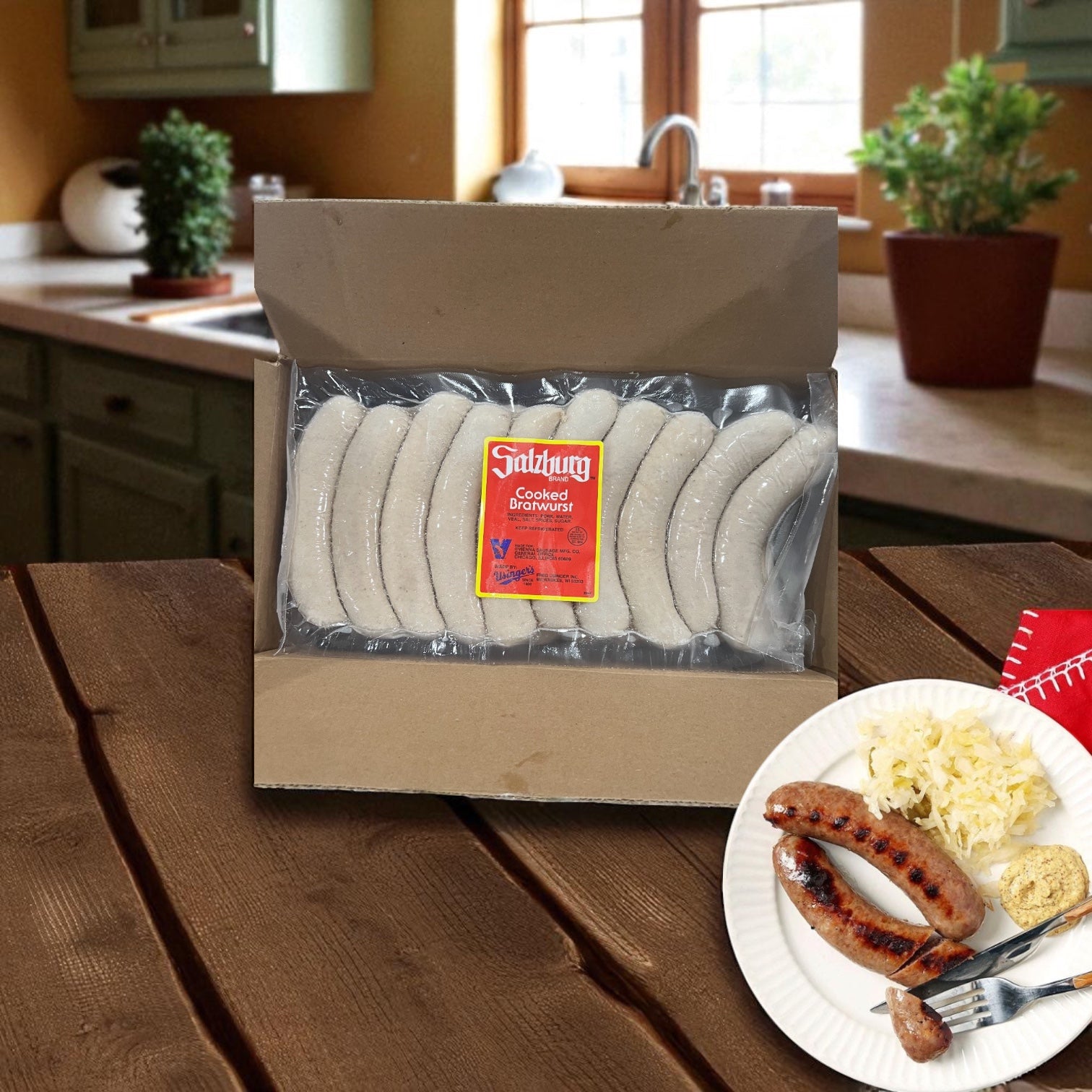 Vienna Salzburg Cooked Bratwurst 2/5 Pounds- 2 Bags, 20 Sausages Per Bag- 40 Total Sausages!