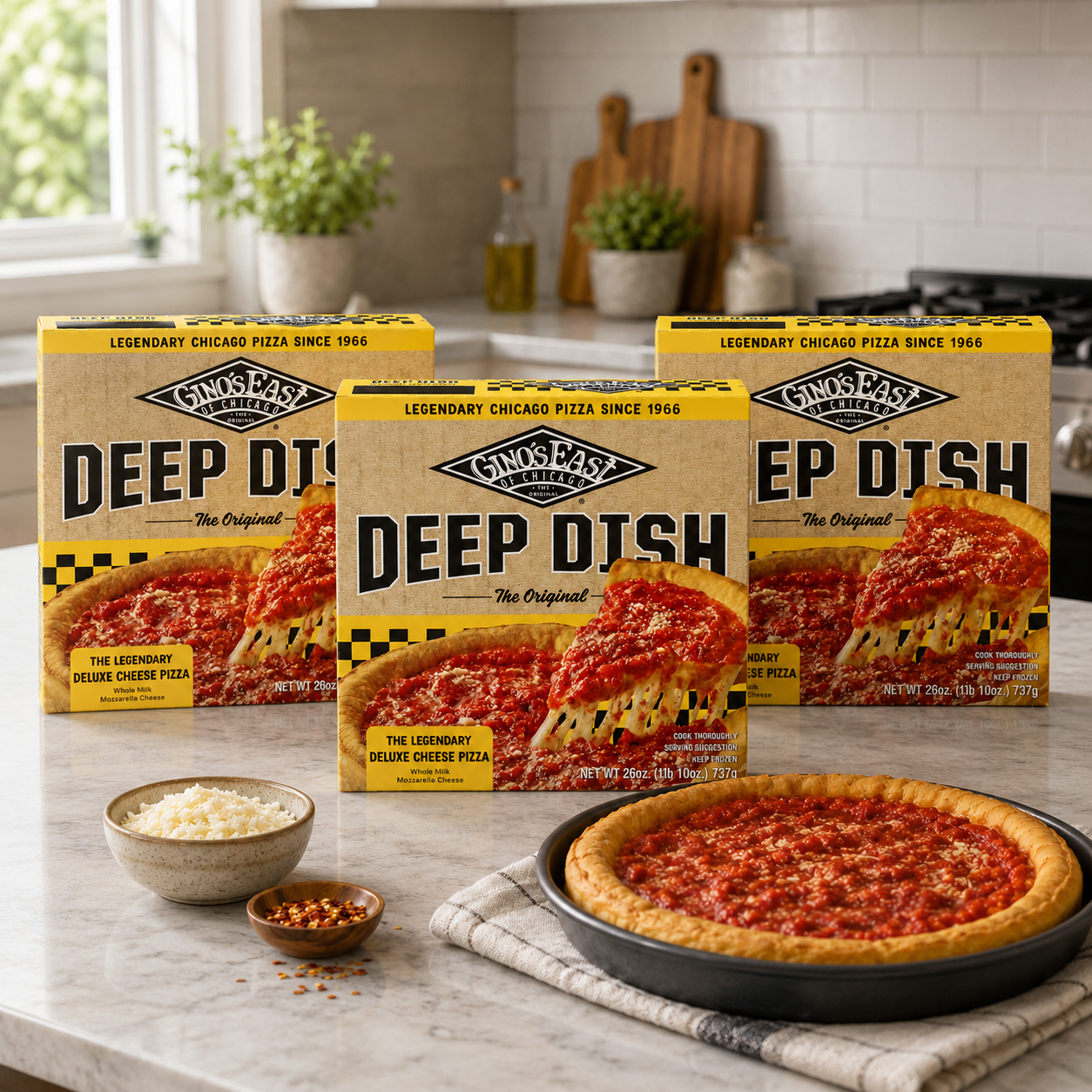 Gino's East Deep Dish Deluxe Cheese Pizza, 26 oz, 3 Count