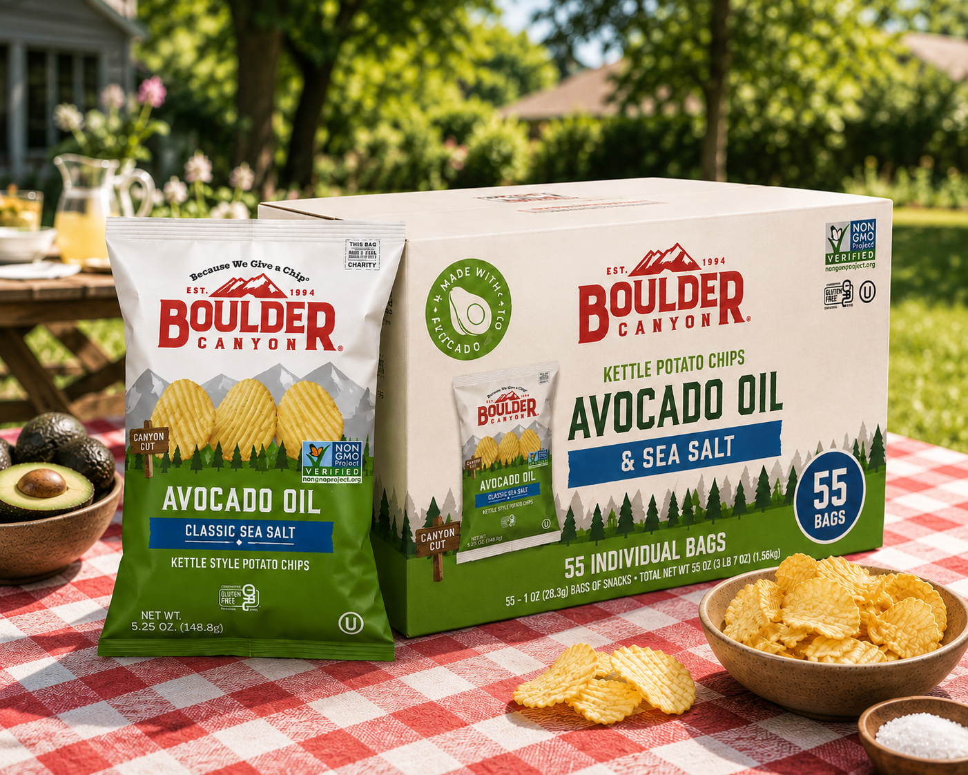 Boulder Canyon Kettle Potato Chips – Avocado Oil & Sea Salt – 55 Individual Bags (1.25 oz Each)