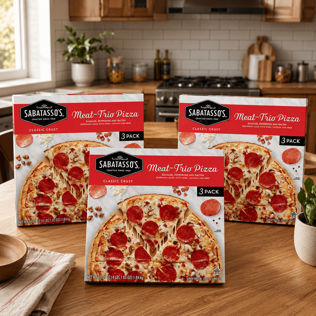 Sabatasso's Meat-Trio Pizza โ Loaded Frozen Pizza (21.68 oz, 3 Count)