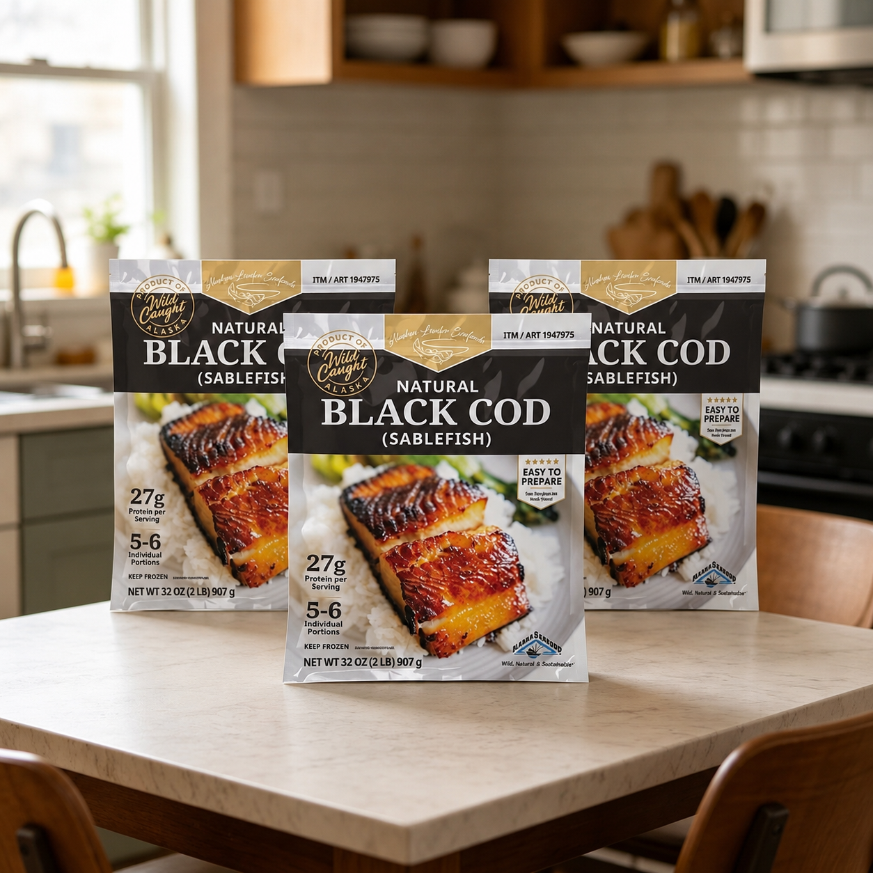 Alaskan Leader Seafood Natural Black Cod – Wild Caught Black Cod, 32 oz 3-Count Pack