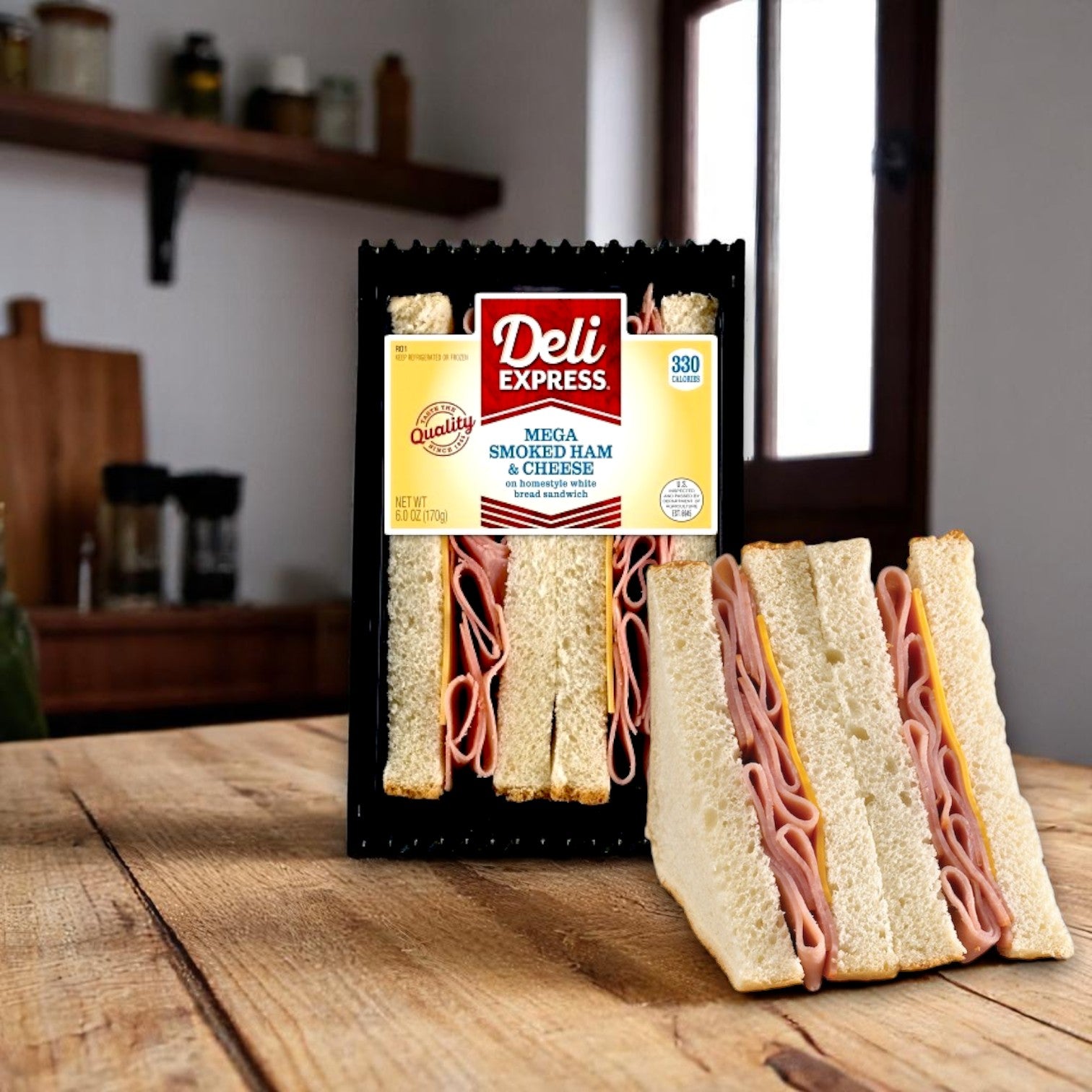 Deli Express Mega Smoked Ham & Cheese Sandwich Wedge – 6 oz (8 Per Case)