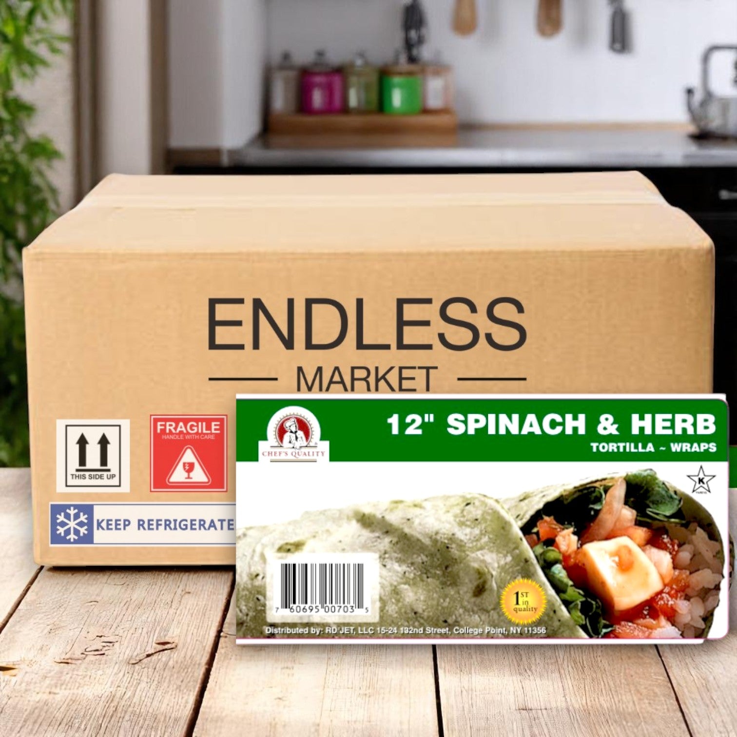 Chef's Quality - 12 Spinach Wraps -6 Packs Per Case- 1 Count