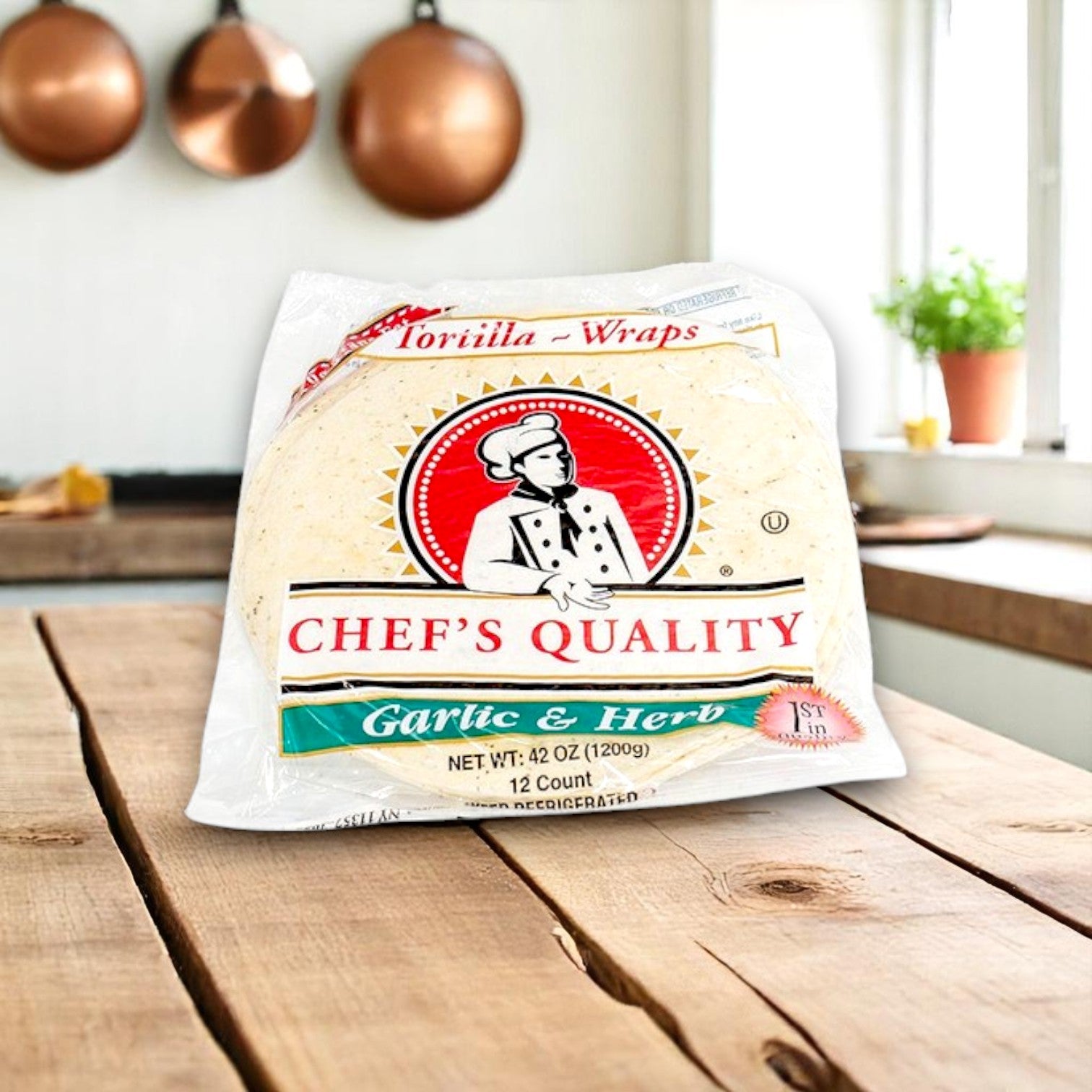 Chef's Quality - 12" Garlic & Herb Wraps - 12 Count- Case of 6- 1 Box