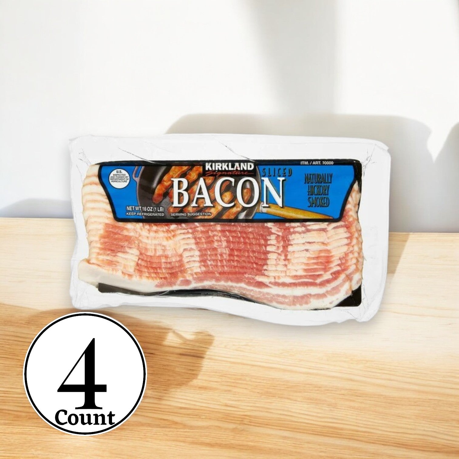 Kirkland Signature Bacon, Hickory Smoked, Sliced, 1 lb. - 1 Count , 4 Packs