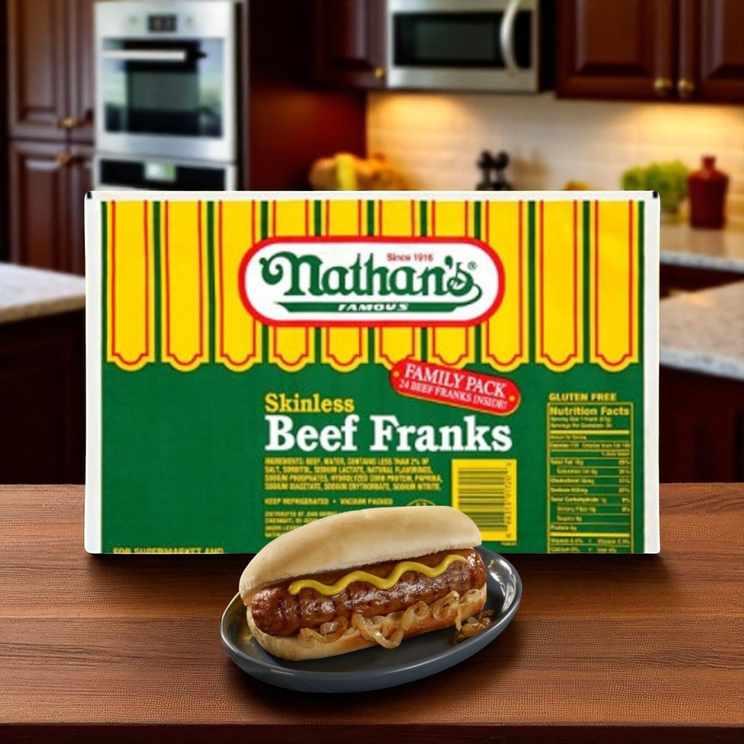 Nathan’s Famous Skinless Beef Franks – 6-Inch, 5 lb. Pack (25 Hot Dogs)