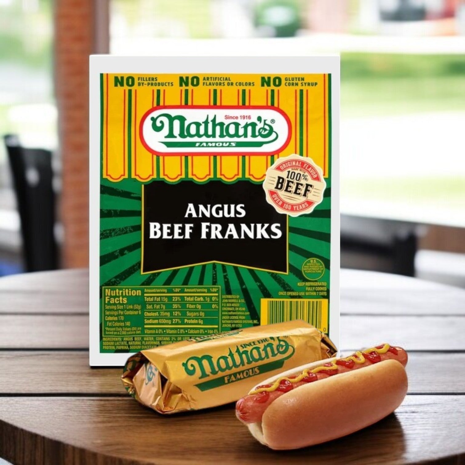 Nathan’s Famous Angus Beef Franks – 11 oz Pack (6 Hot Dogs)