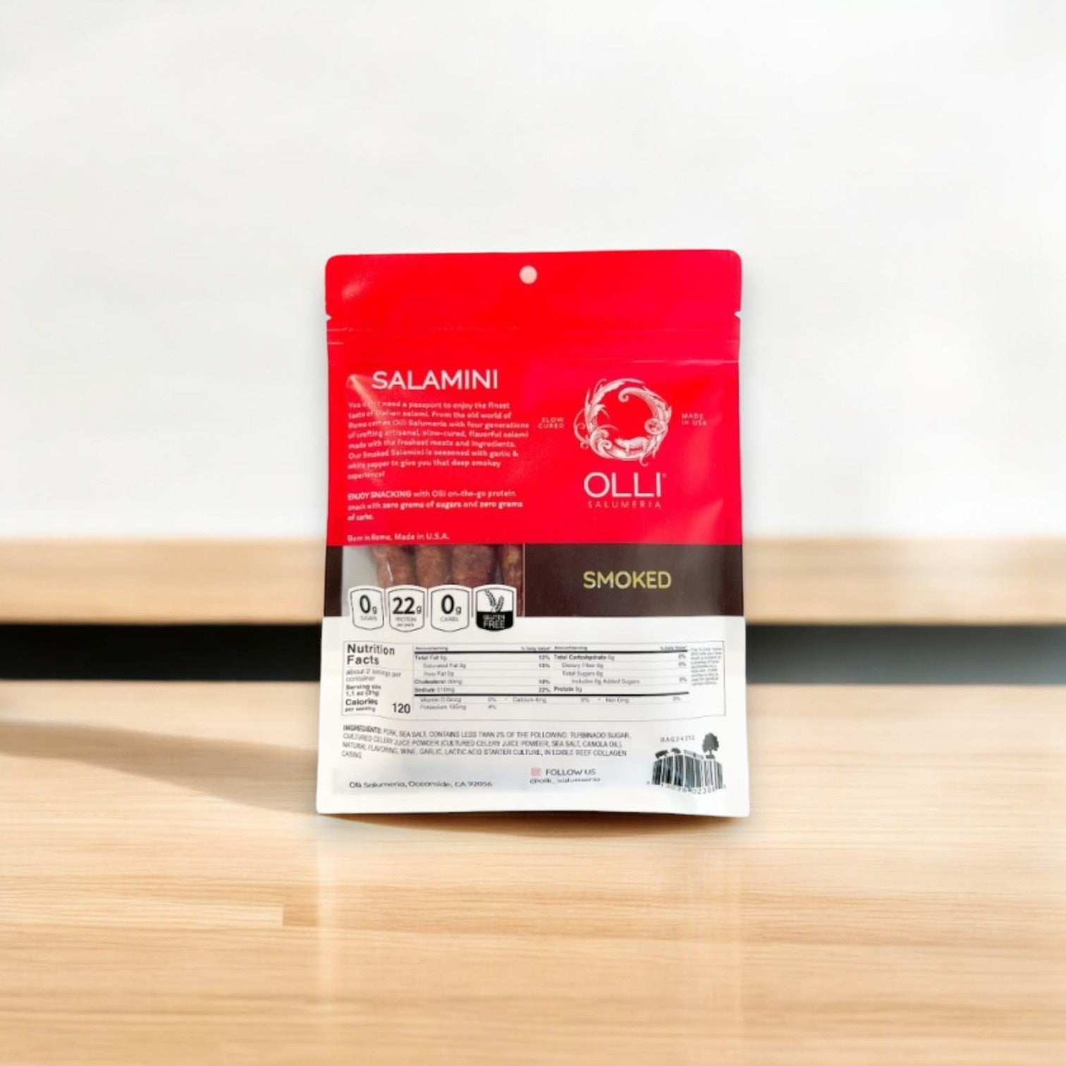 Olli Salumeria Smoked Salamini, 2.6 oz. - 1 Case, 7 Packs