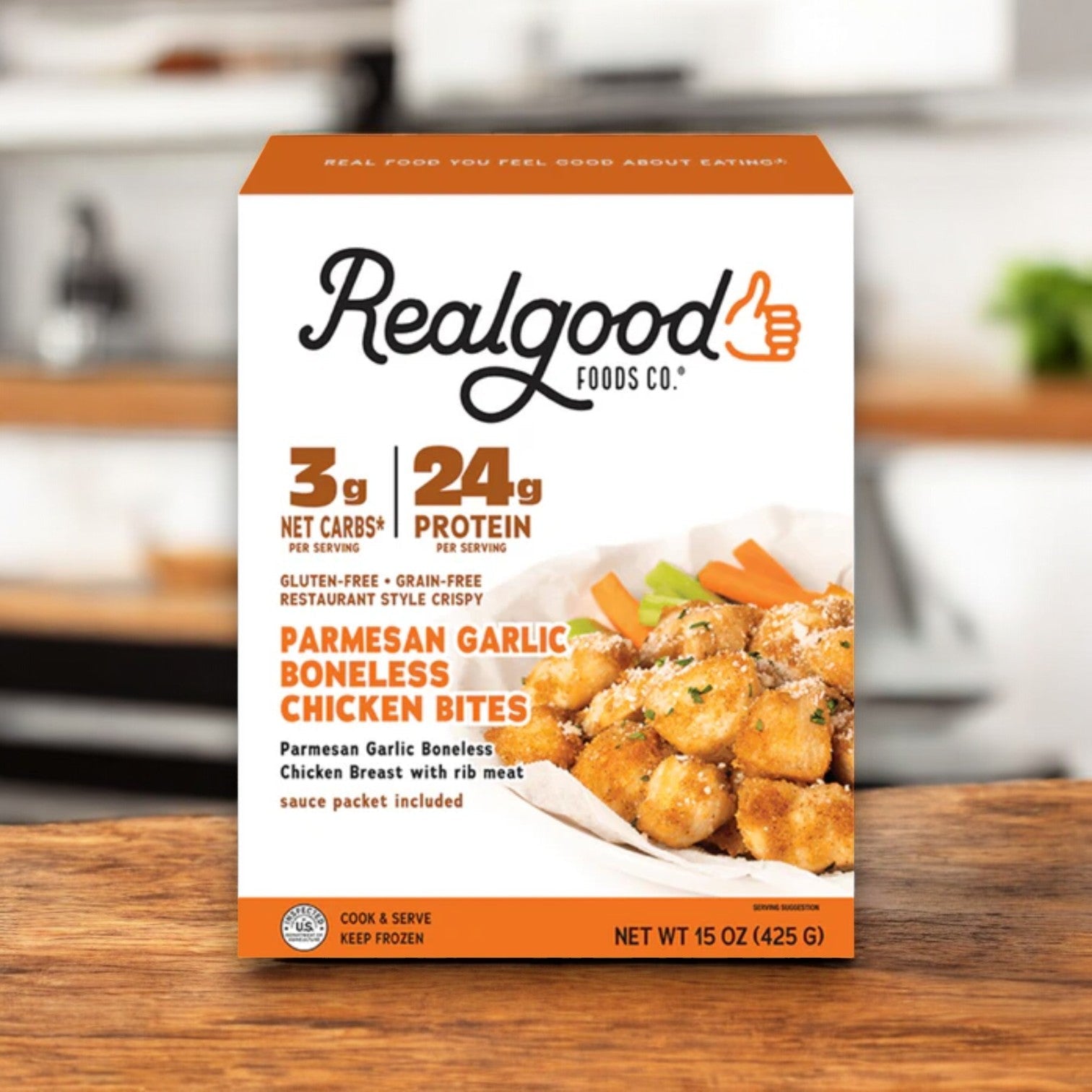 Real Good Foods Low Carb Parmesan Garlic Boneless Chicken Bites – High-Protein, Gluten-Free (15 oz.)