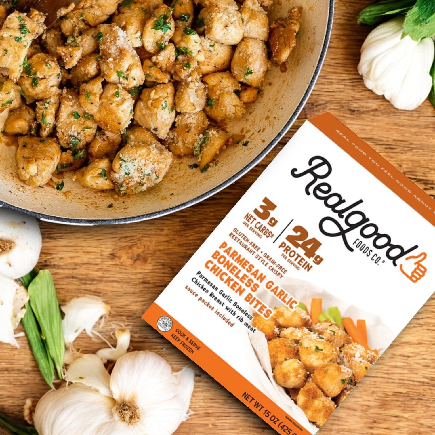 Real Good Foods Low Carb Parmesan Garlic Boneless Chicken Bites, 45 oz.