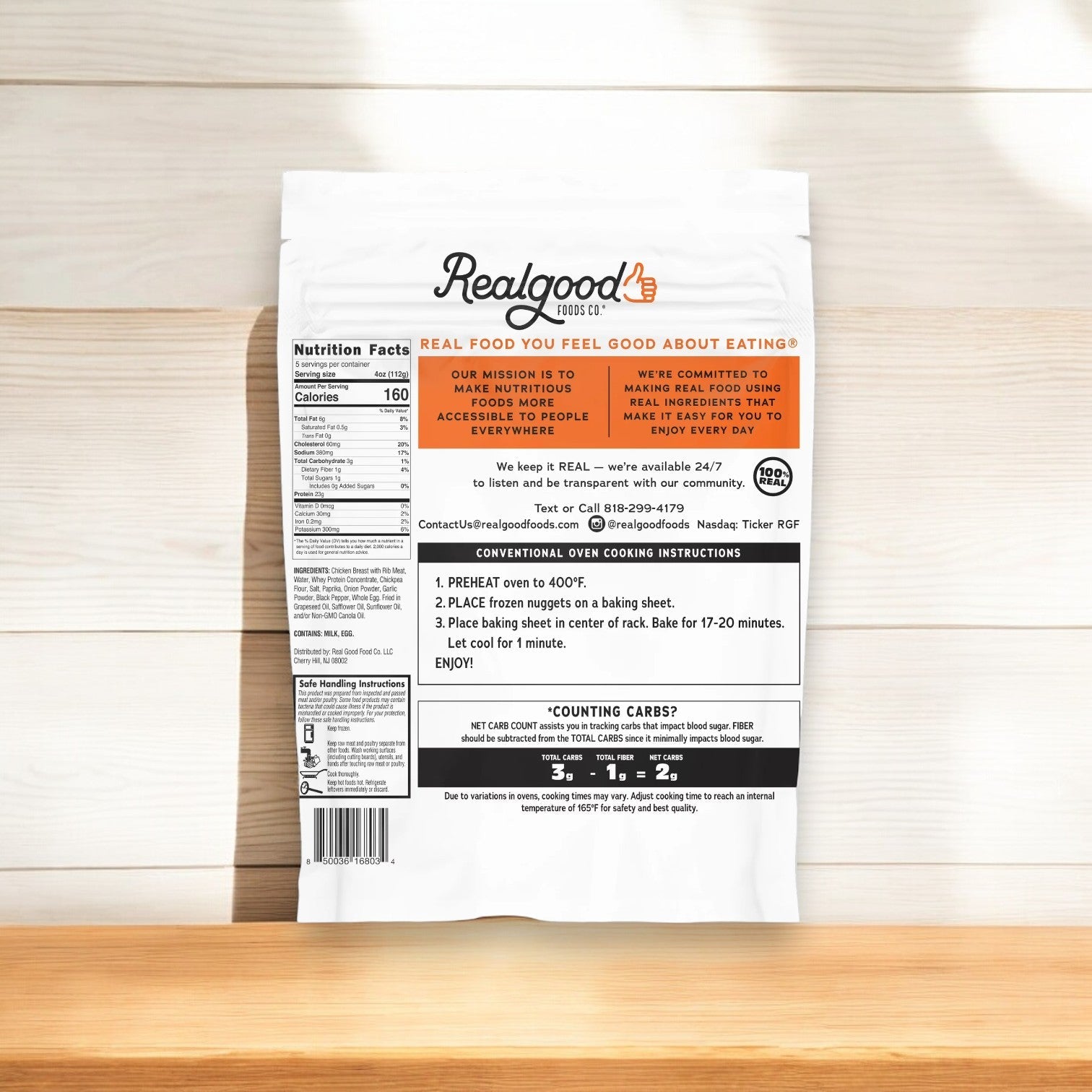 Realgood Foods Co. Lightly Breaded Chicken Breast Nuggets, made with real chicken breast, offer a satisfying taste and crispy breading. Check the 20 oz bag for nutritional info, cooking instructions, and brand details. Enjoy this quick and easy meal by Real Good Foods!.