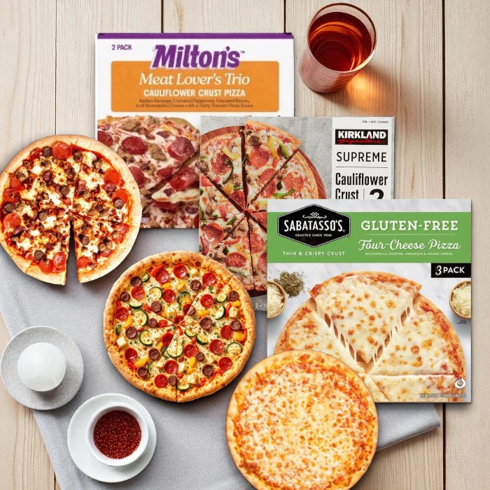 Sabatasso’s Four Cheese Pizza - 1 pack (3 Total Pizzas), Kirkland Cauliflower Crust Supreme Pizza, 2-count - (1 Pack) Milton’s Meat Lover’s Cauliflower Crust Pizza, 2-count - ( 1 pack) - Gluten Free Pizza Bundle (3 Items Total)