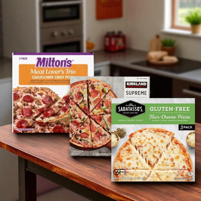 Sabatasso’s Four Cheese Pizza - 1 pack (3 Total Pizzas), Kirkland Cauliflower Crust Supreme Pizza, 2-count - (1 Pack) Milton’s Meat Lover’s Cauliflower Crust Pizza, 2-count - ( 1 pack) - Gluten Free Pizza Bundle (3 Items Total)