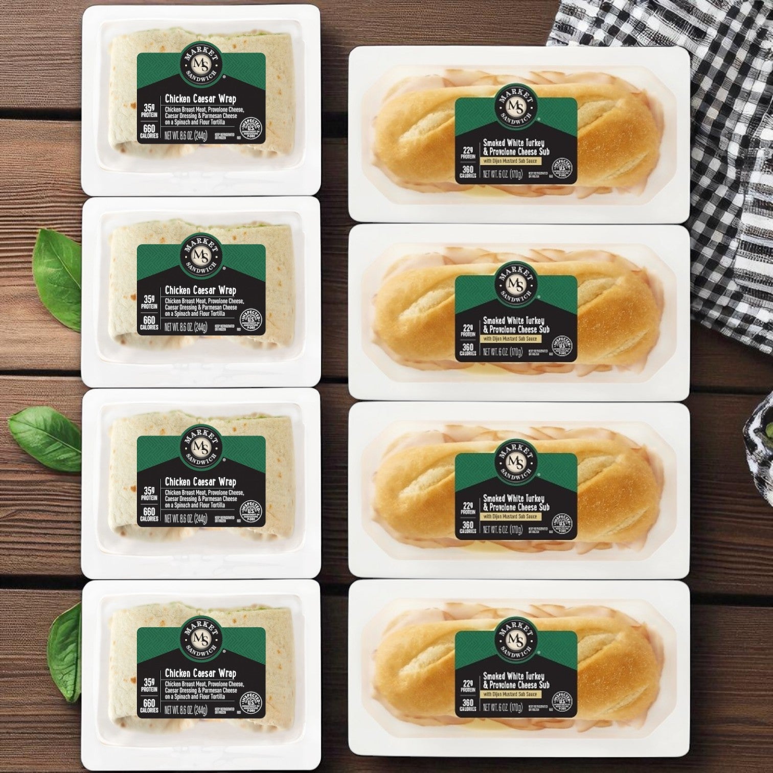 8-Pack Market Sandwich Variety – 4 Chicken Caesar Wraps (8.6 oz) + 4 Turkey & Provolone Subs (6 oz)