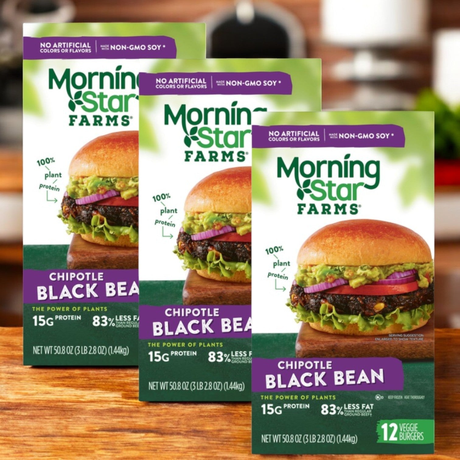 MorningStar Farms Chipotle Black Bean Burger,12 Count- 3 Packs