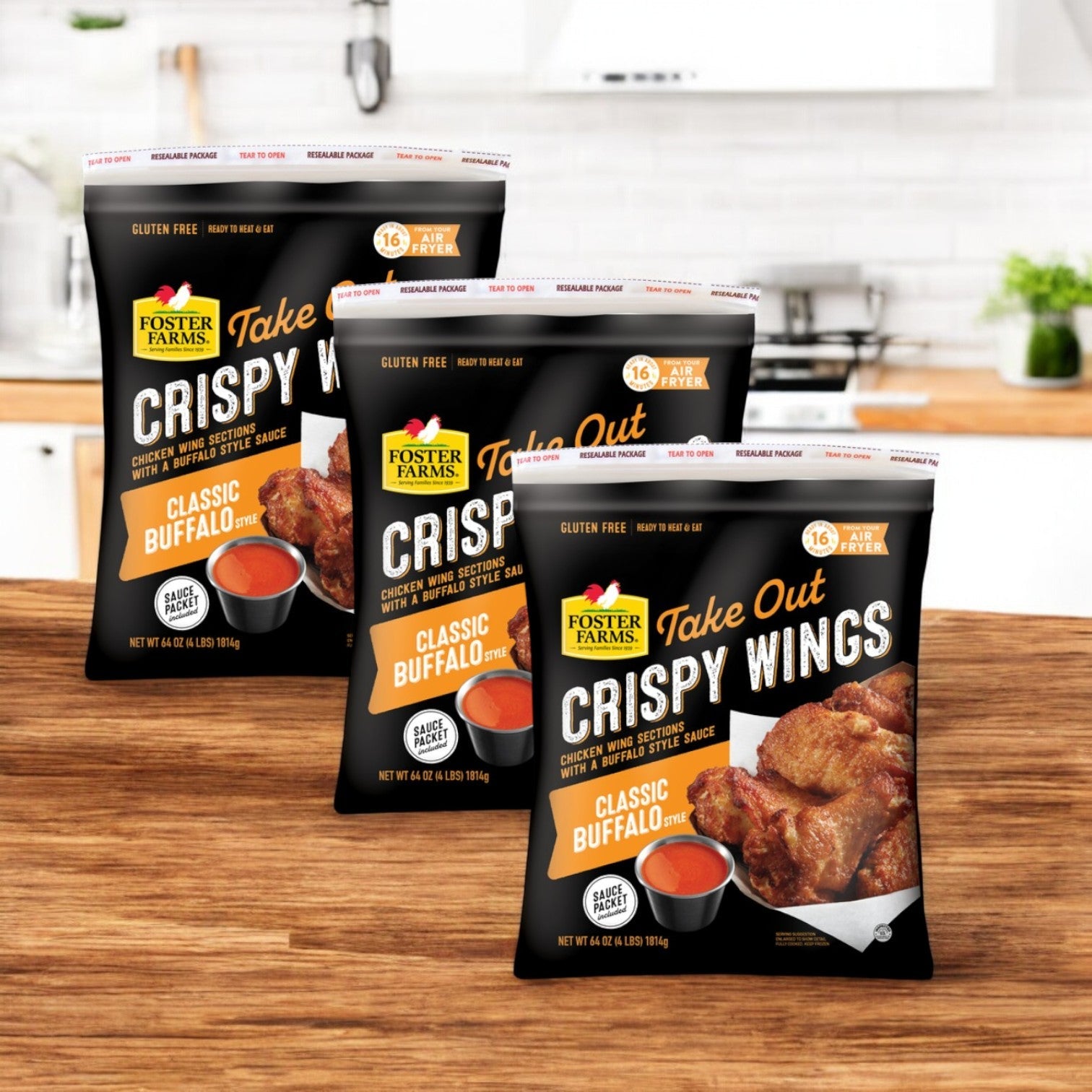 Foster Farms Take Out Crispy Chicken Wings, Classic Buffalo, 4 lbs - 3 Count