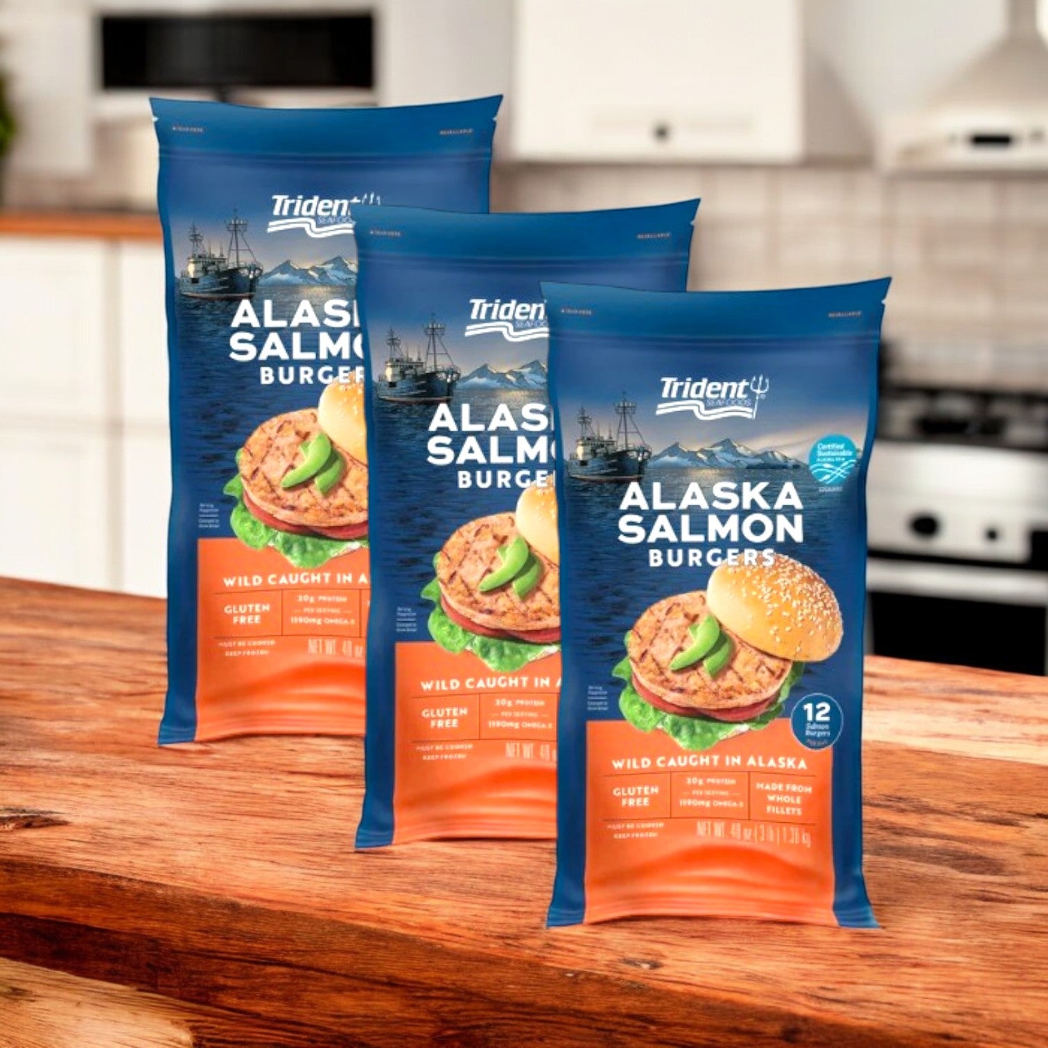 Trident Seafoods Alaskan Salmon Burgers, 48 oz- 3 Count