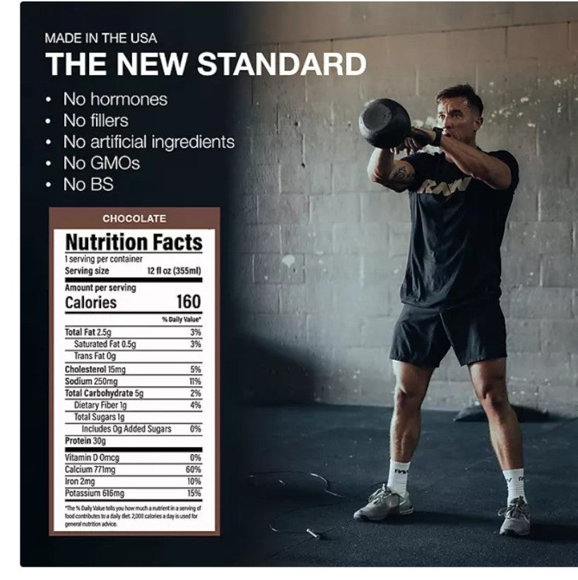 RAW Protein 30g Protein Shake, Chocolate, 12 Count- 1 Case