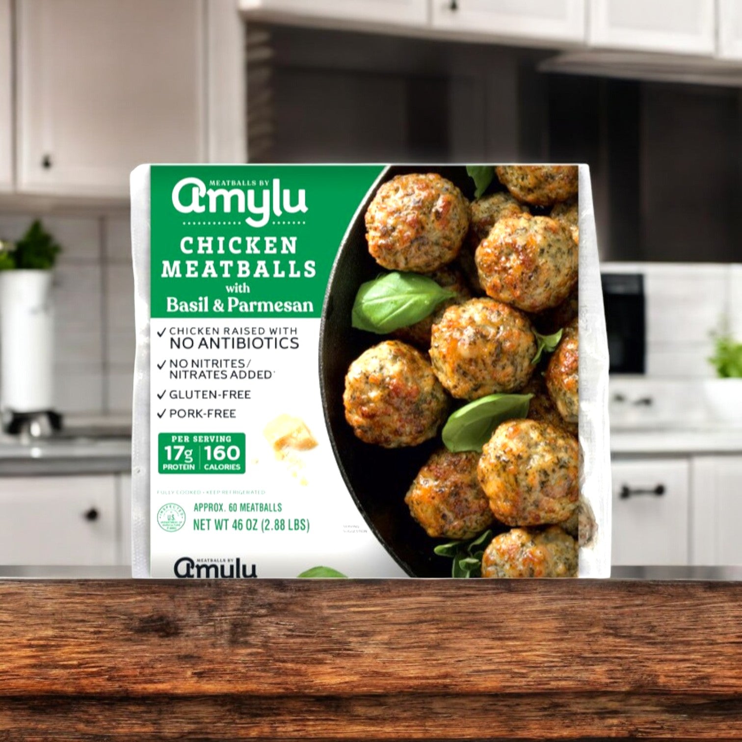 Amylu ABF Chicken Meatballs with Parmesan & Basil, 46 oz- 1 Count