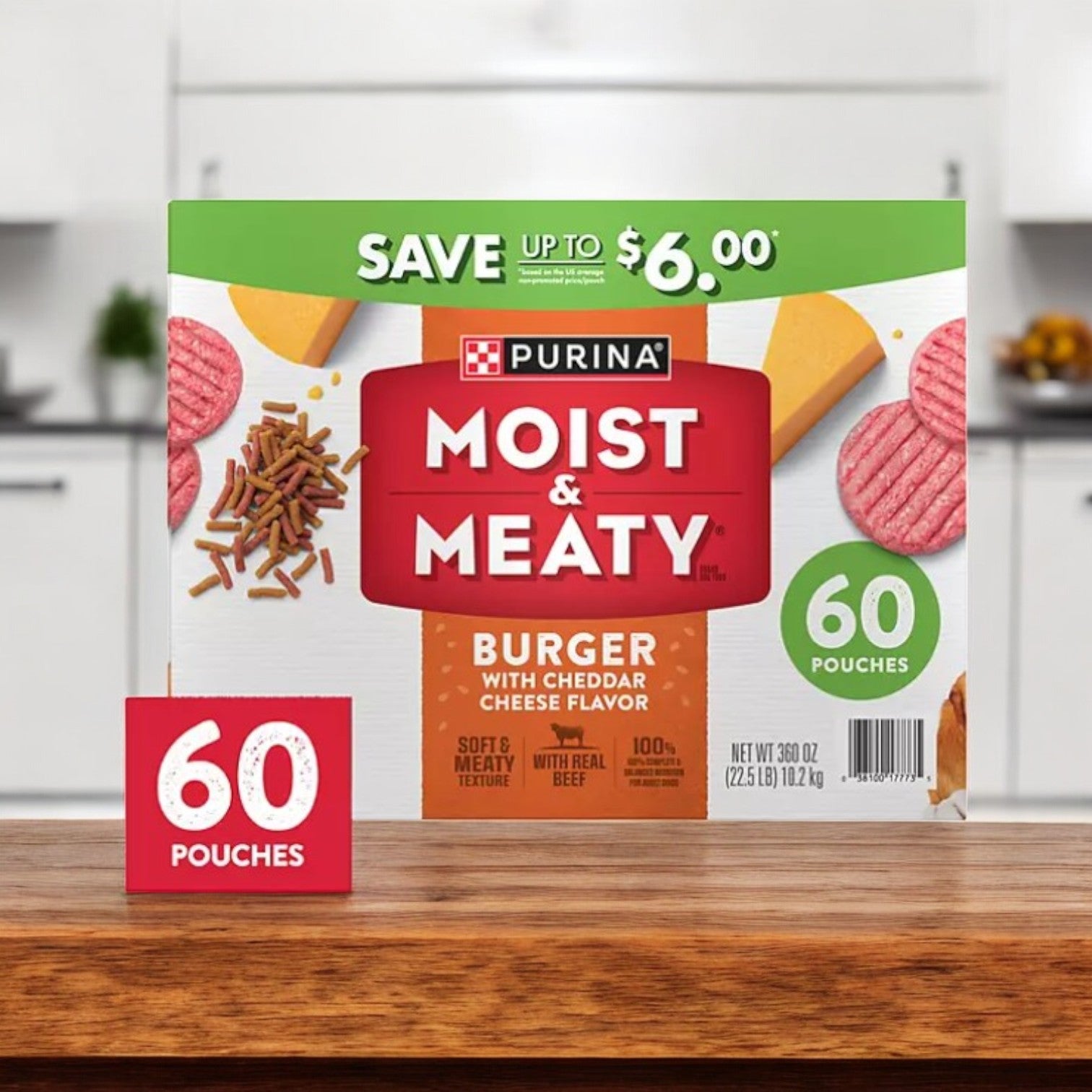Purina Moist & Meaty Burger with Cheddar Cheese Flavor, Adult Dog Food, 60 ct- 1 Case