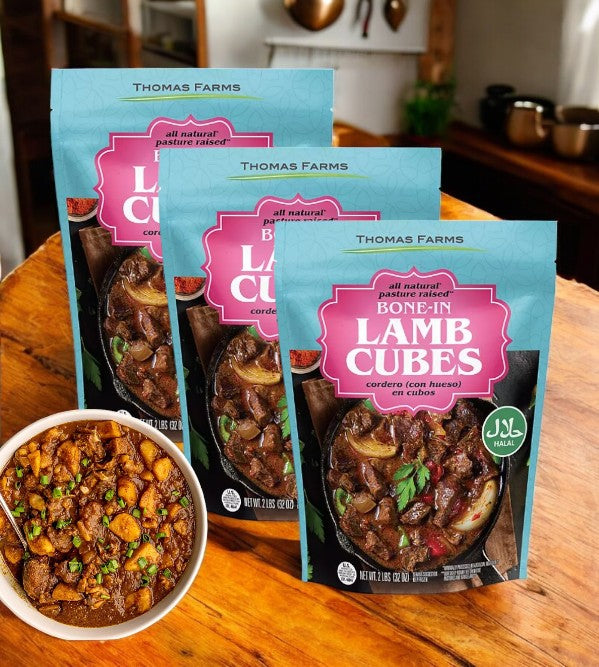 Thomas Farms Australian Bone In Lamb Cubes, Frozen, 2 lbs.-3 Packs
