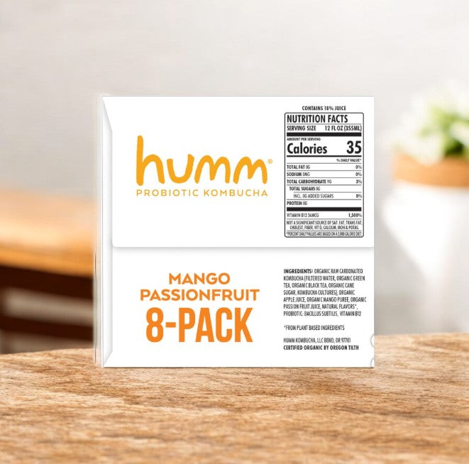 Humm Organic Mango Passion Kombucha, 12 FL OZ, 8-count-1 Case