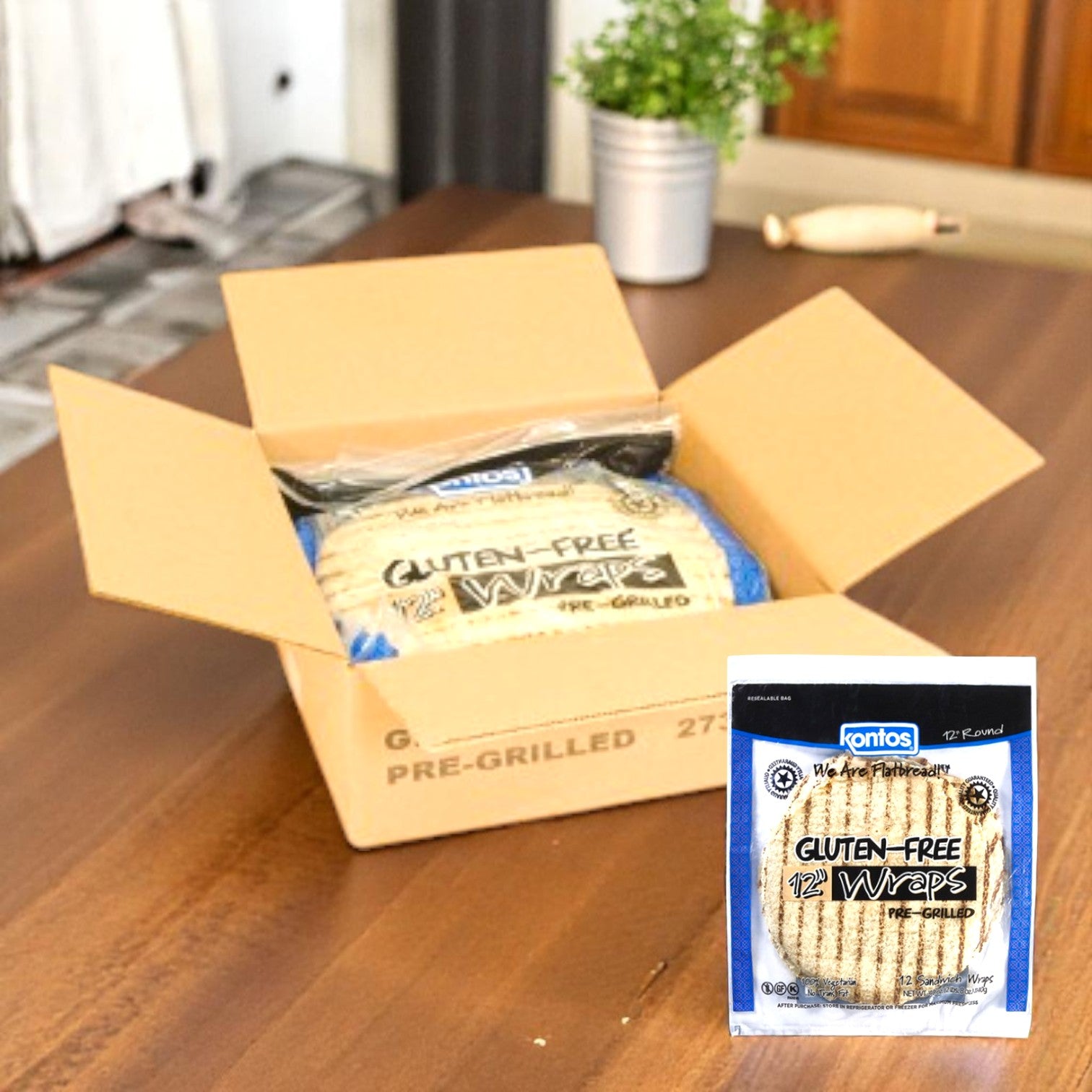 Kontos- Tortilla Wrap Gluten Free Rice Flour 12 Inch Grilled-6 Packs- 72 Total Wraps