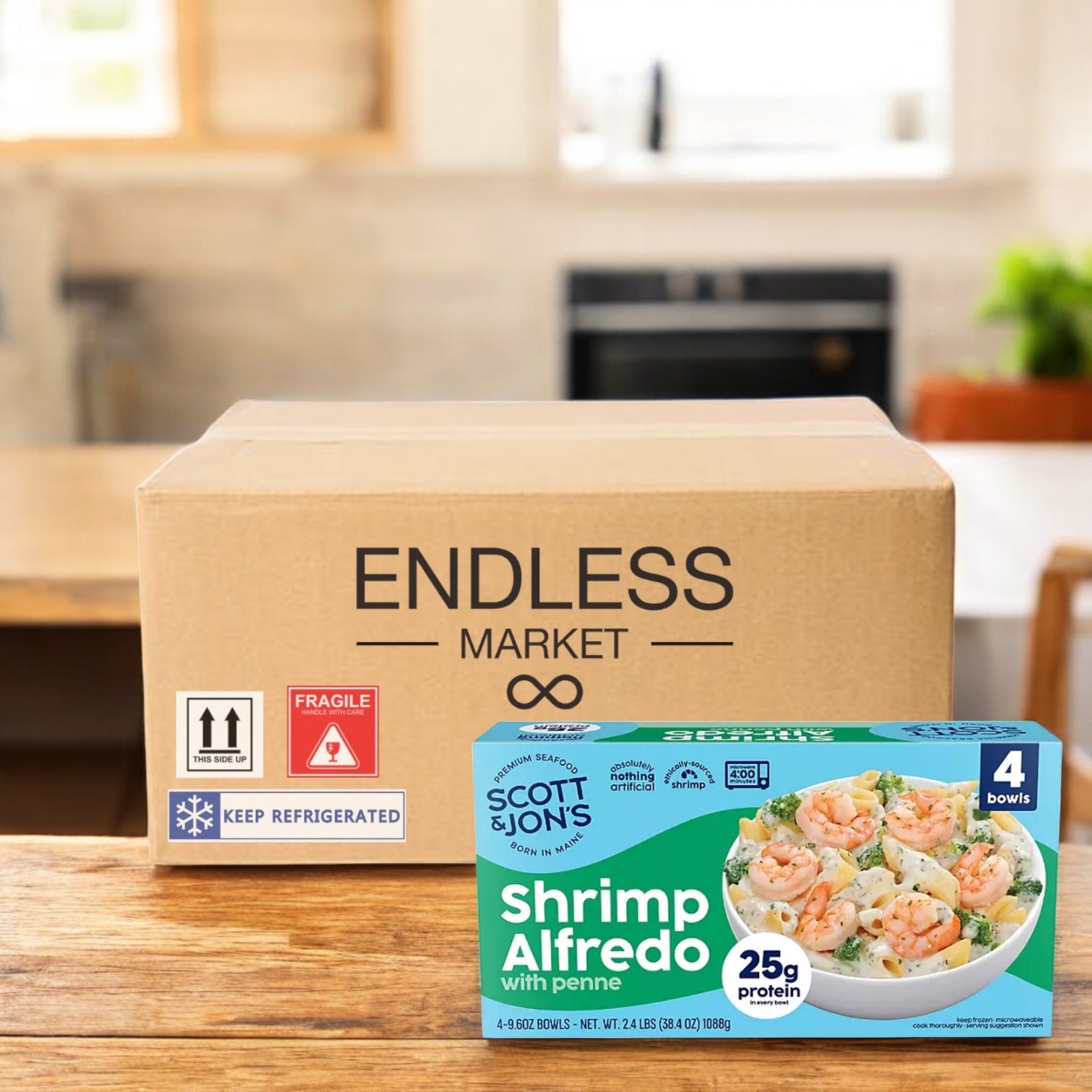 Scott and Jon's Shrimp Alfredo with Penne and Broccoli, 9.6 oz., 4 pk