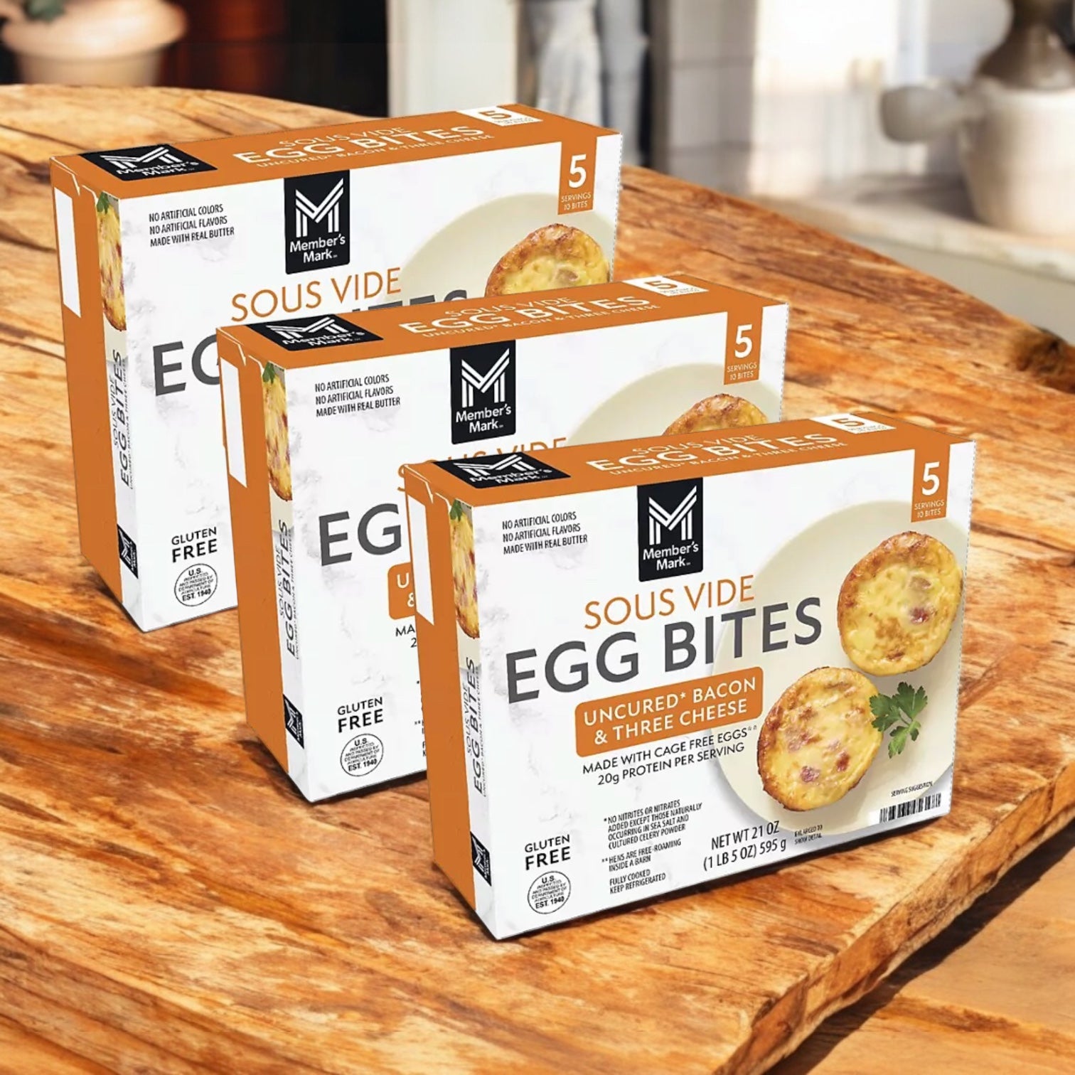 Member's Mark Sous Vide Uncured Bacon and Three Cheese Egg Bites. 3 Count