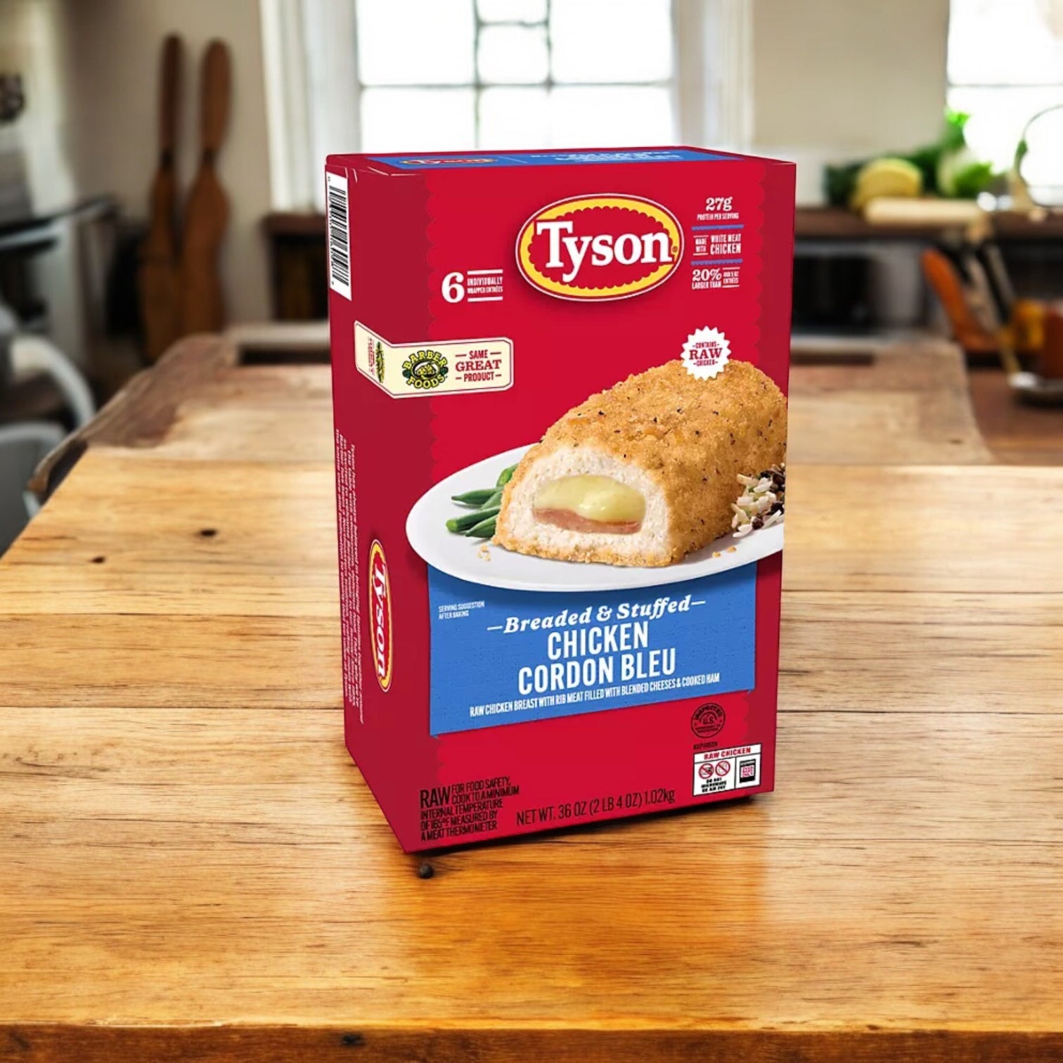 Tyson Breaded Boneless Raw Stuffed Chicken Breasts with Rib Meat Cordon Bleu, Frozen