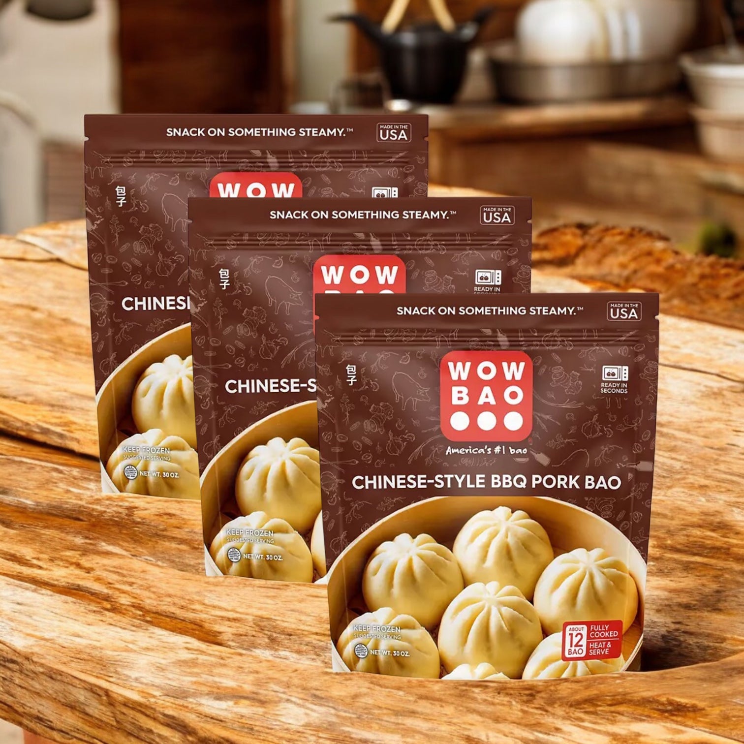 Wow Bao Chinese-Style BBQ Pork Bao Buns, Frozen, 30 oz 3 Count