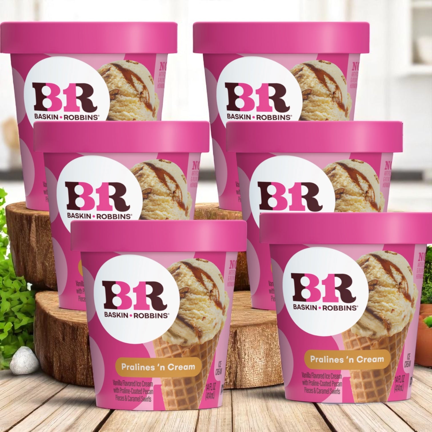 Baskin Robbins Ice Cream Pralines 'N Cream - 14 fl oz Tub 6 Count