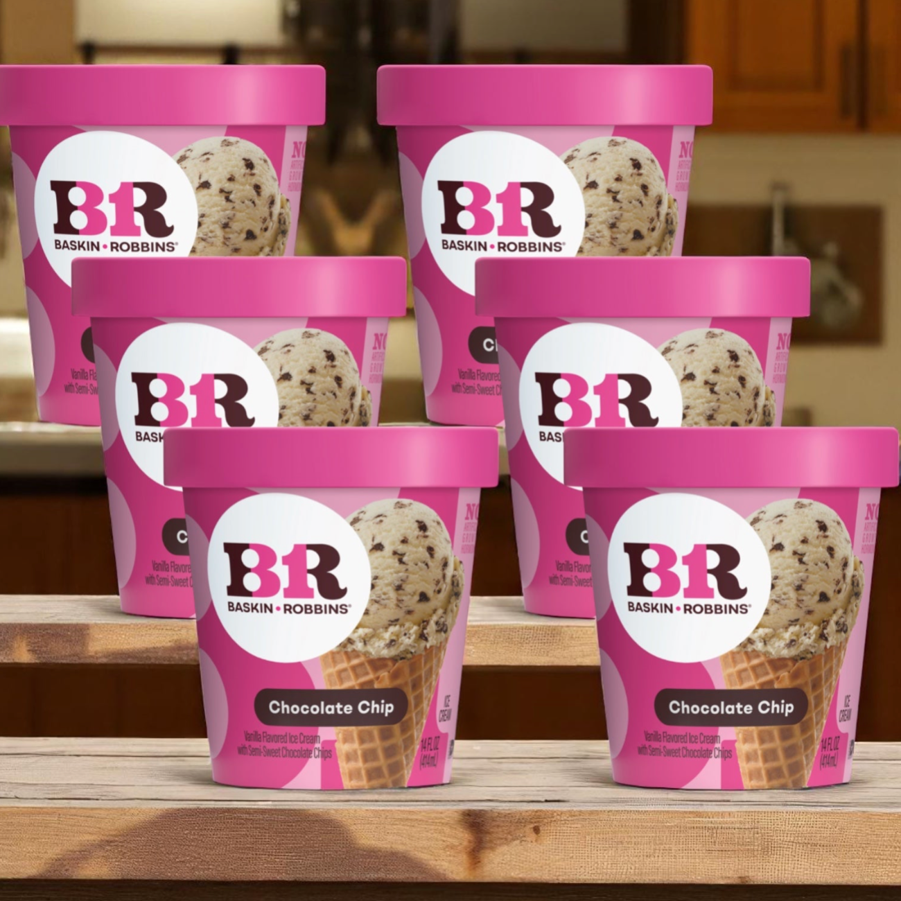 Baskin Robbins Ice Cream Chocolate Chip - 14 fl oz Tub 6 Count
