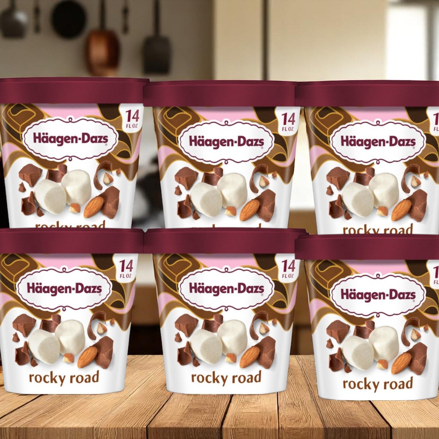 Haagen-Dazs Ice Cream Rocky Road- 14 FL Oz- 6 Pack