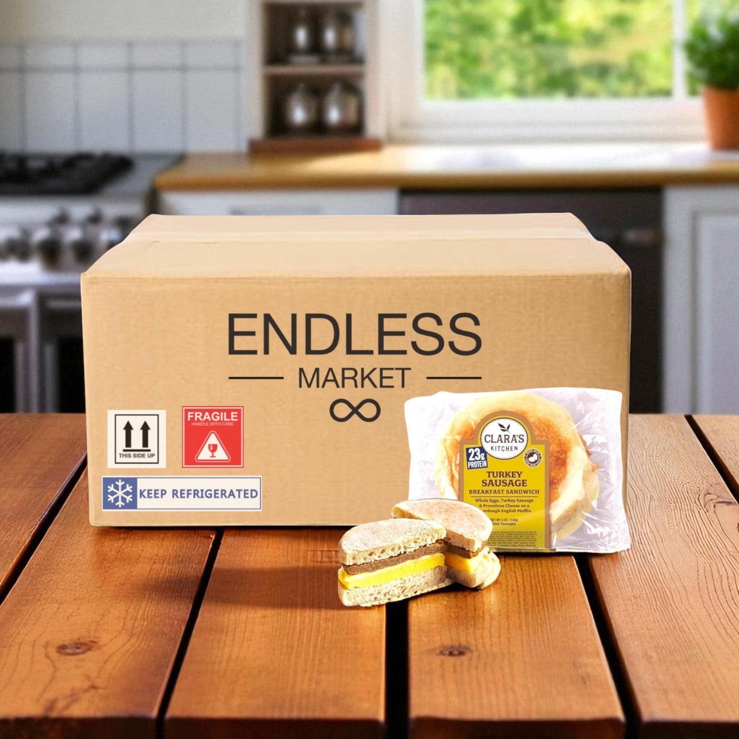 Clara's Kitchen Individually Packaged Turkey Sausage Breakfast Sandwich, 5 oz.- 12 A Case