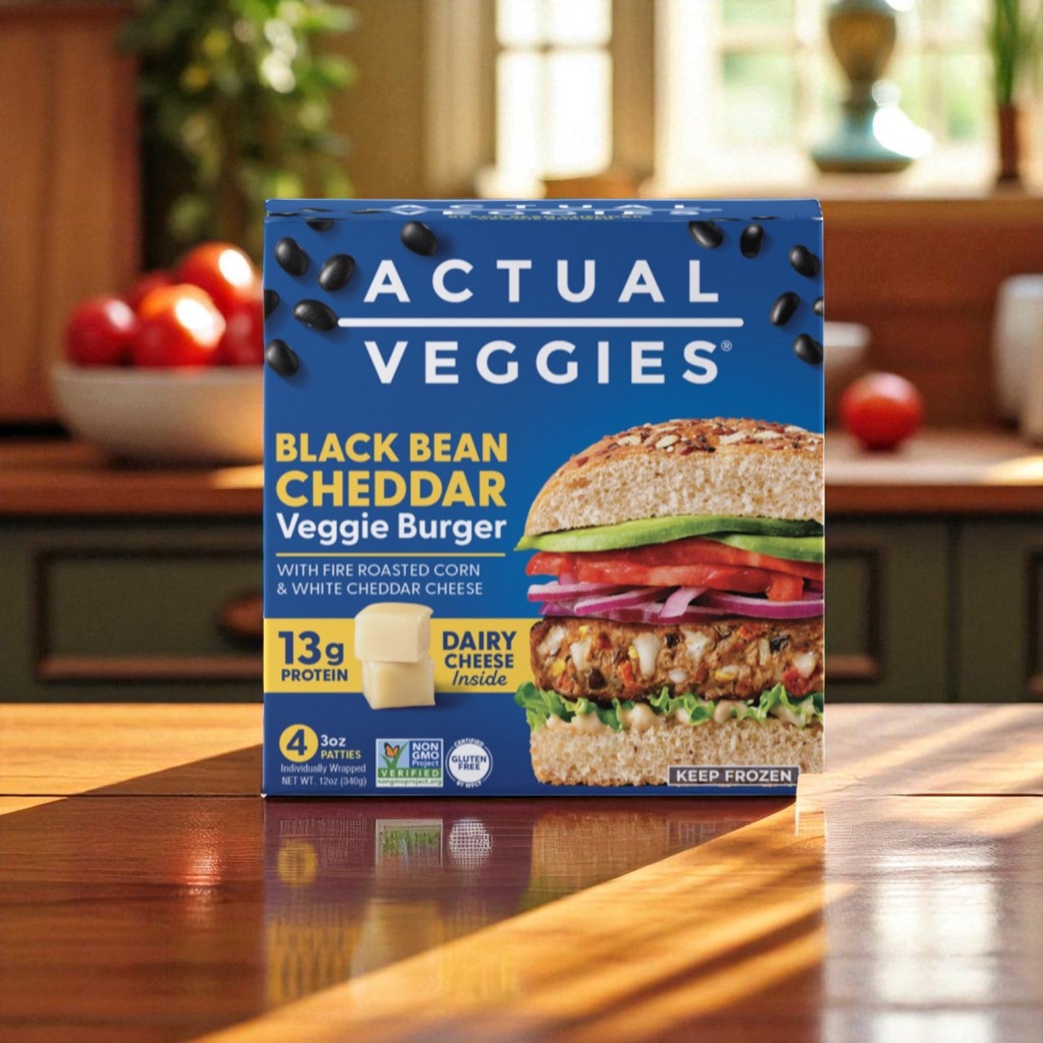 Actual Veggies Black Bean Cheddar Veggie Burger-12 Oz- 1 Case
