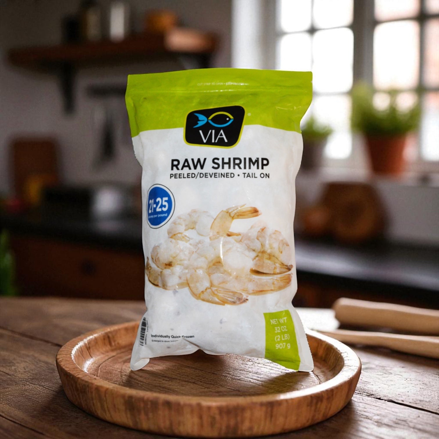VIA Farm-Raised Raw Shrimp, Tail-On, Peeled, Deveined, 21-25 ct, 2 lbs
