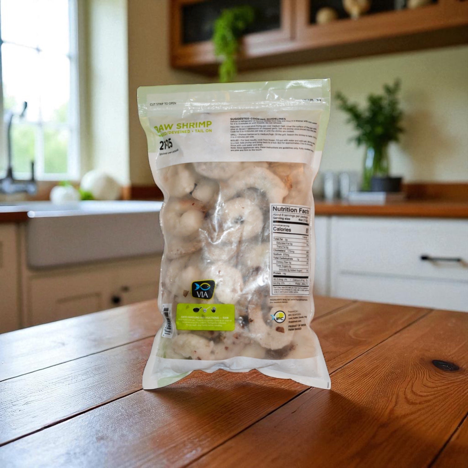 VIA Farm-Raised Raw Shrimp, Tail-On, Peeled, Deveined, 21-25 ct, 2 lbs