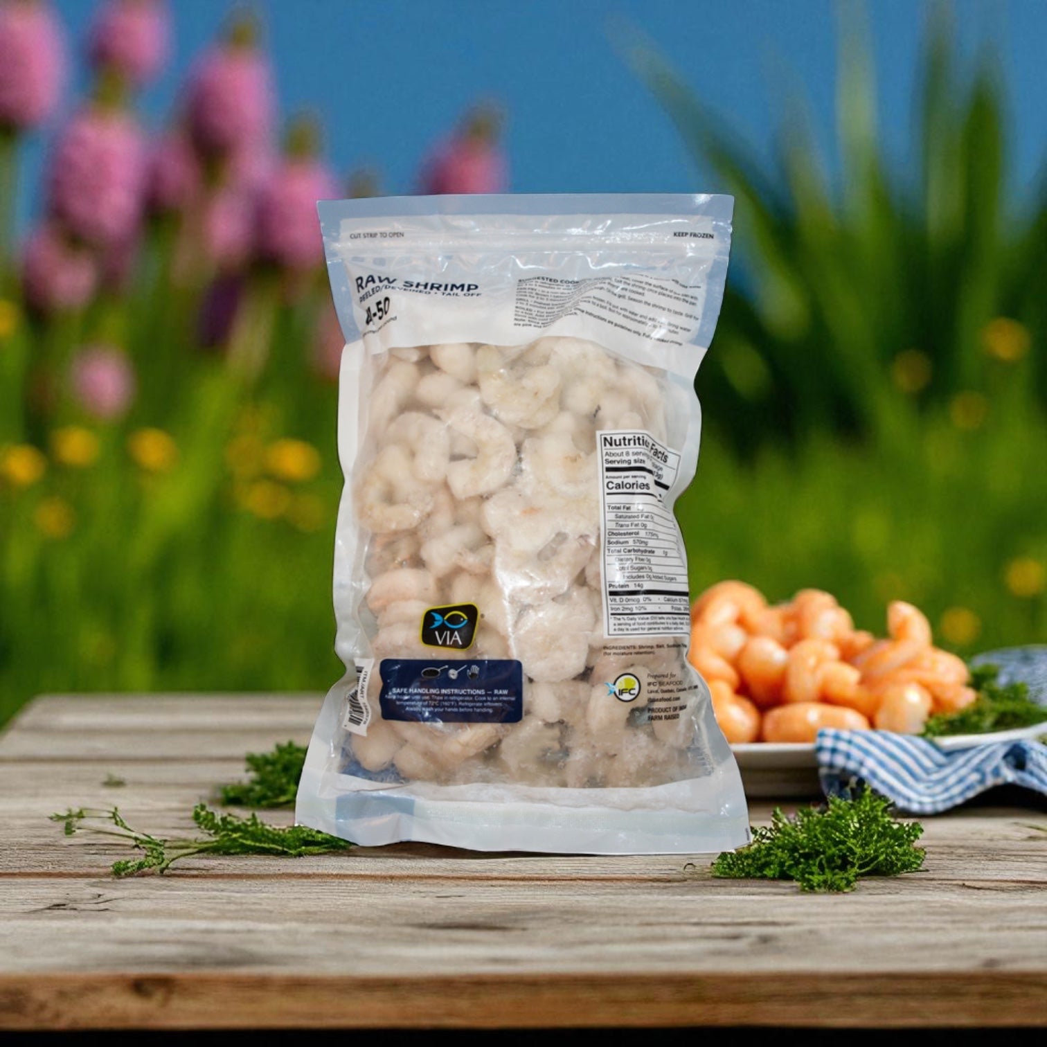 VIA Farm-Raised Raw Shrimp, Tail-Off, Peeled, Deveined, 41-50 ct, 2 lbs