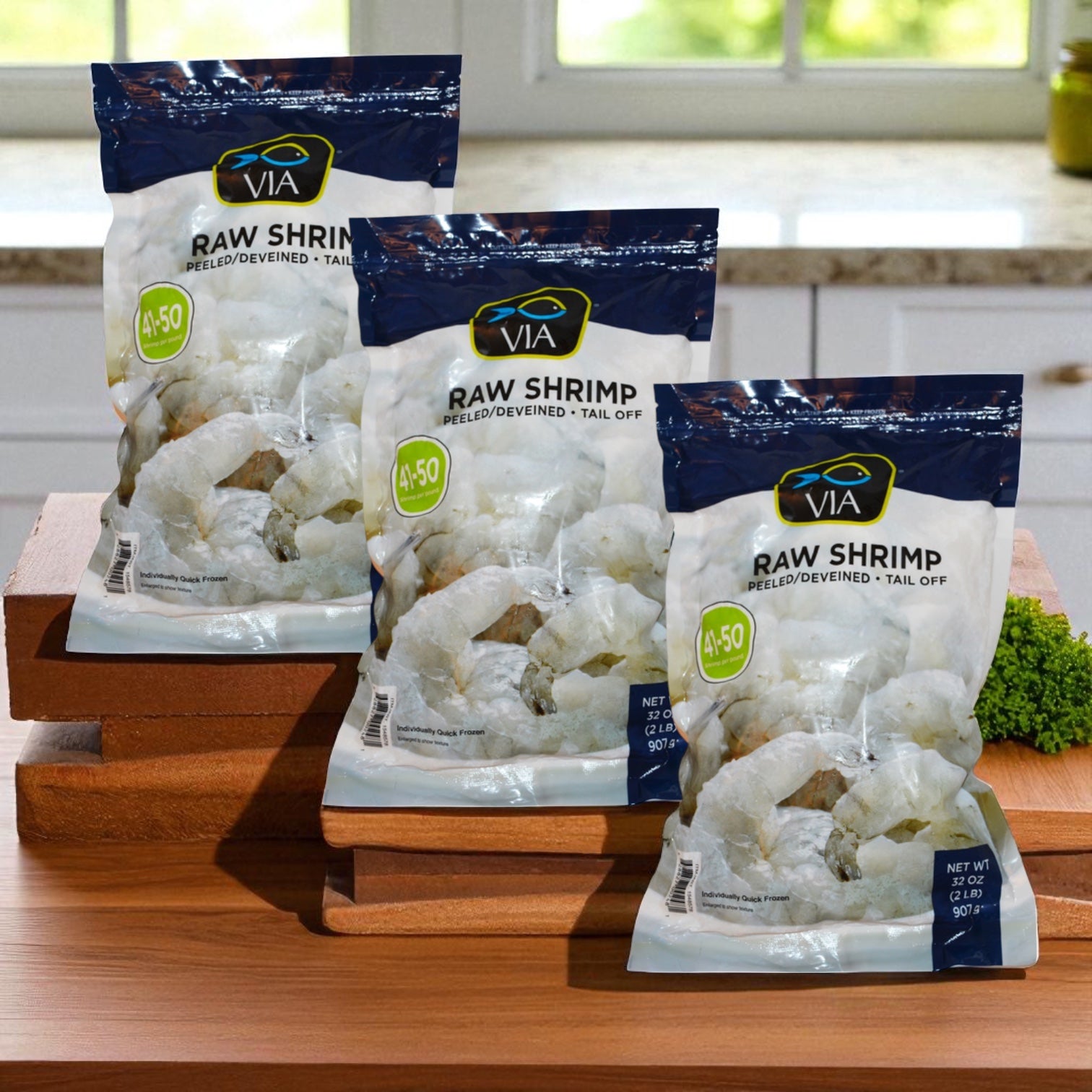 VIA Farm-Raised Raw Shrimp, Tail-Off, Peeled, Deveined, 41-50 ct, 2 lbs - 3 Count