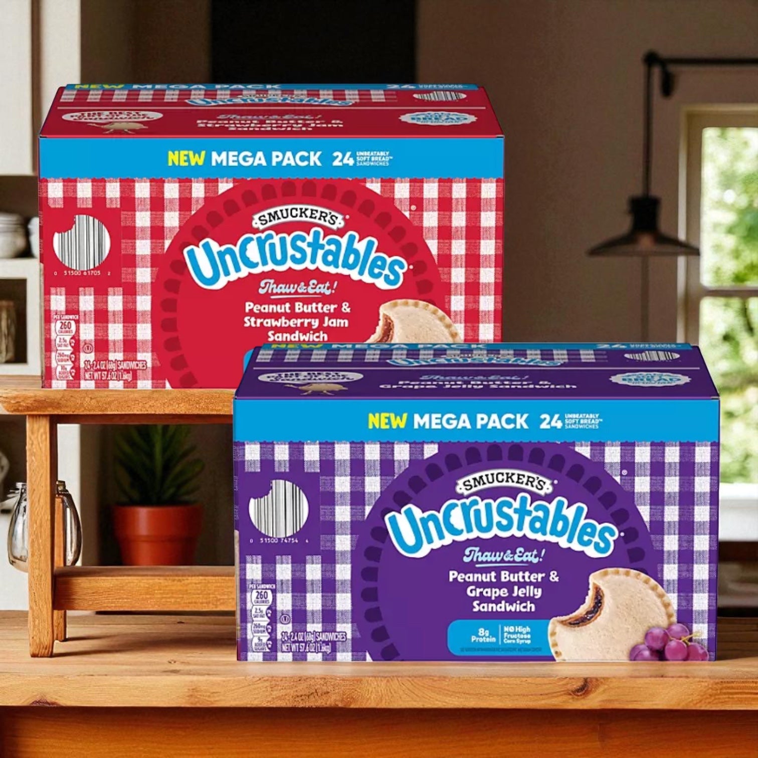 Smucker's Uncrustables Bundle Of Peanut Butter & Strawberry Jam Sandwich & Peanut Butter & Grape Jelly Sandwich 24 Count - 2 Pack