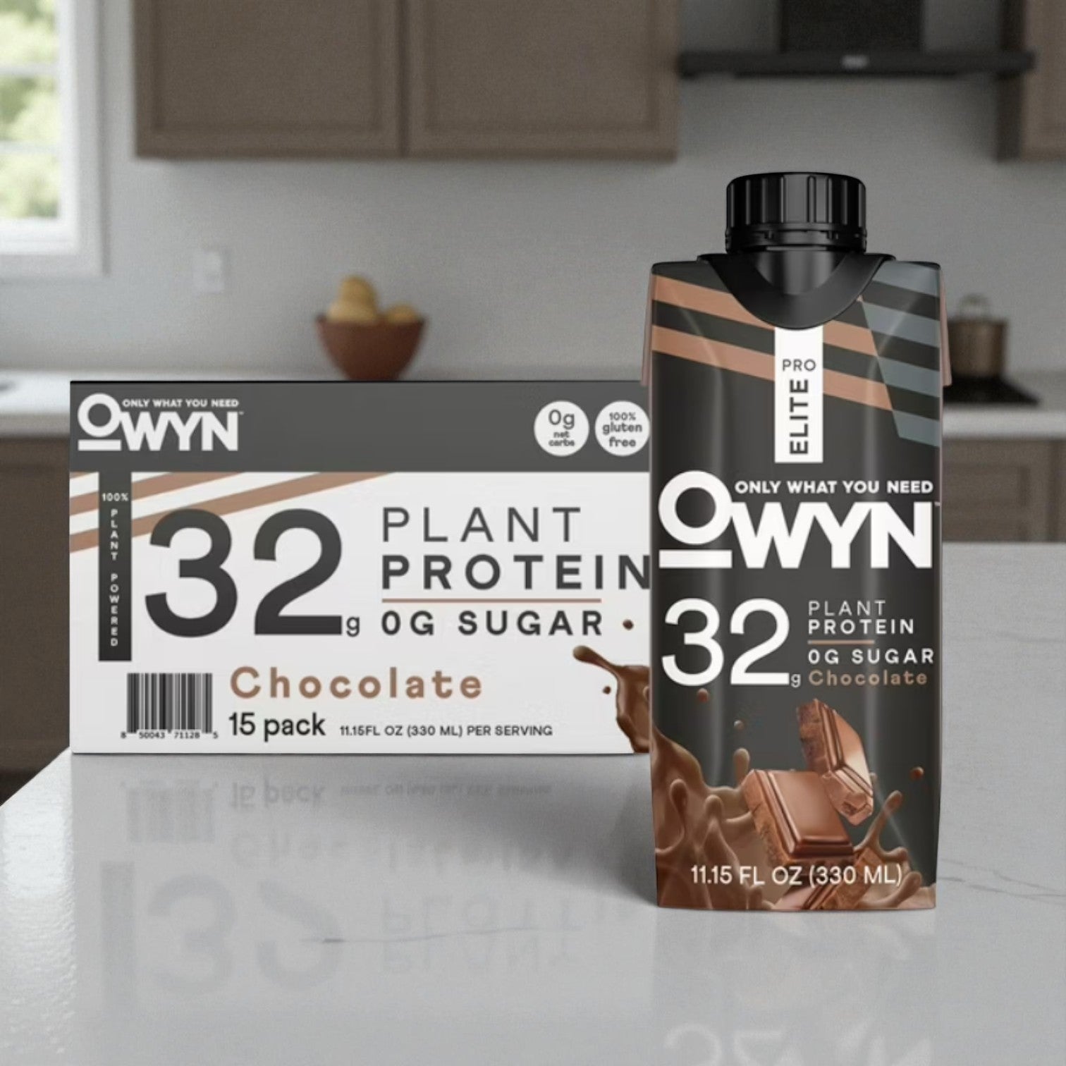 OWYN Pro Elite 32g Keto Plant Protein Shake, Chocolate ,15 Pack- 1 Case