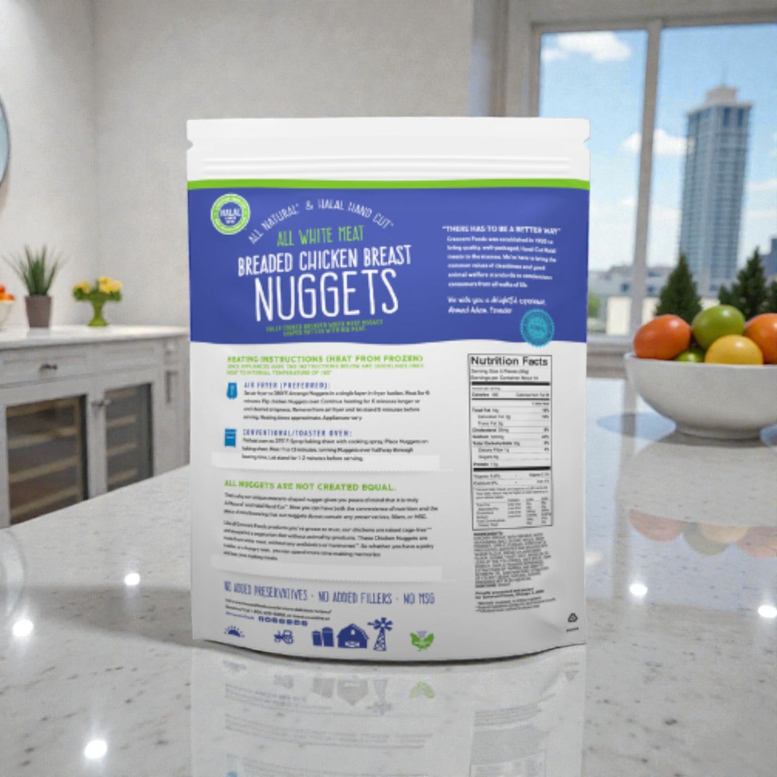 Crescent Foods Halal All Natural Chicken Breast Nuggets, 3 lbs