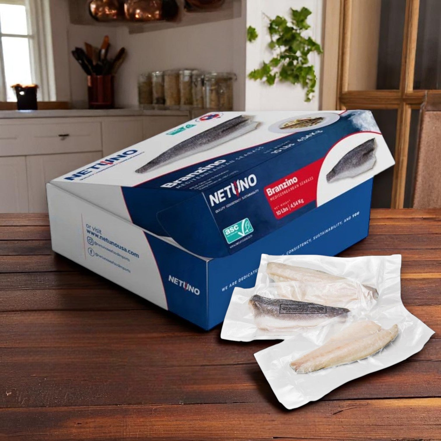 NETUNO USA – Branzino Fillet, Skin On – 5–6 oz Each – 10 lbs