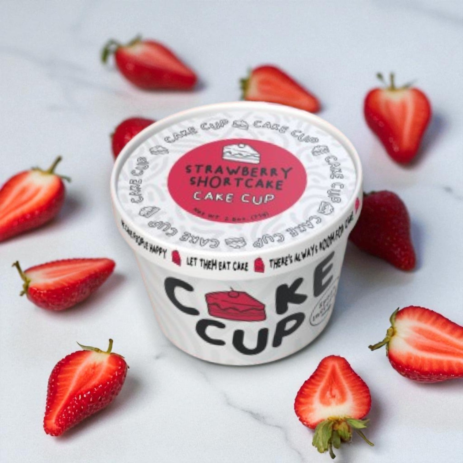 Eat Cup Cake’s Strawberry Short Cake Cup with Spoon (2.5 oz) is a ready-to-eat, individual dessert—perfect for any occasion and served with fresh strawberries on the side.