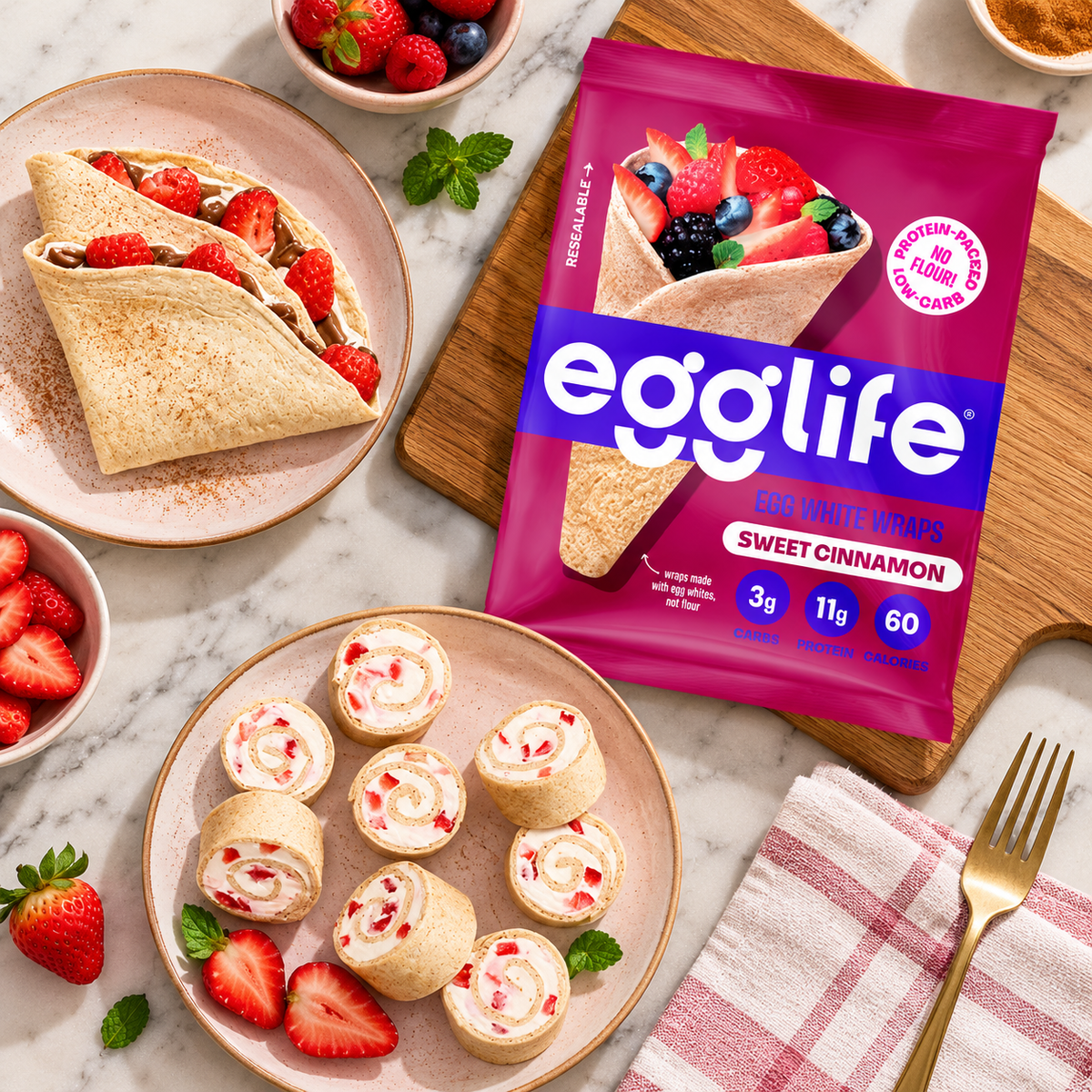 egglife Sweet Cinnamon Egg White Wraps — 3 Packs × 6 ct / 6 oz Each