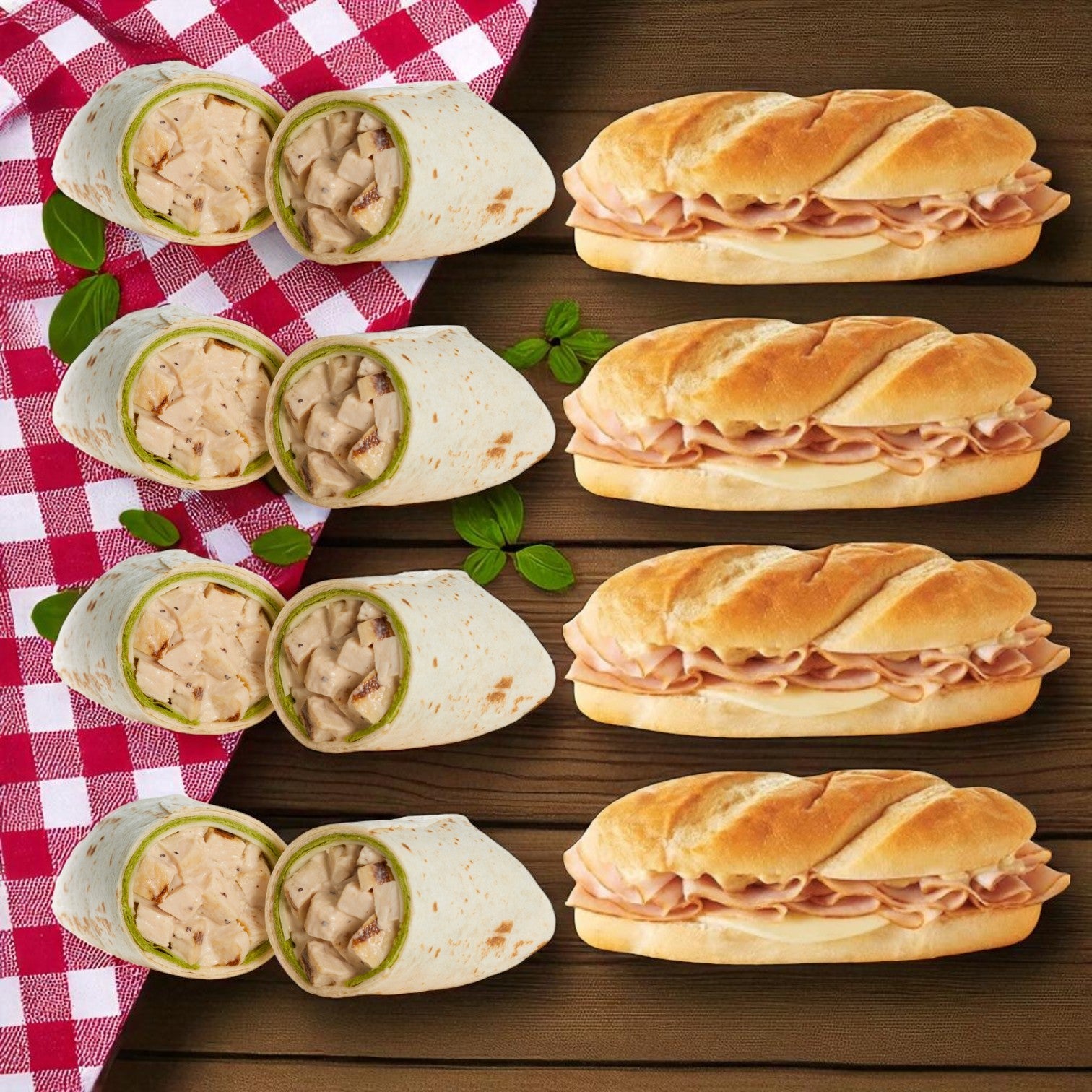 8-Pack Market Sandwich Variety – 4 Chicken Caesar Wraps (8.6 oz) + 4 T