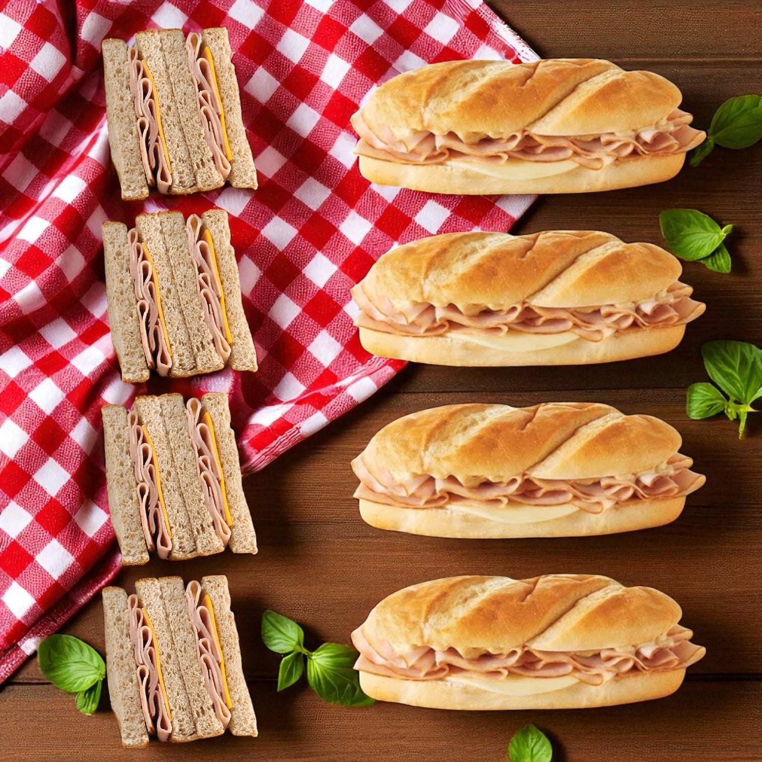 Market Sandwich Combo – 4 Turkey & Cheese Wedge Sandwiches (5 oz) + 4 Smoked Ham & Swiss Subs (6 oz), 8 Individually Wrapped Sandwiches