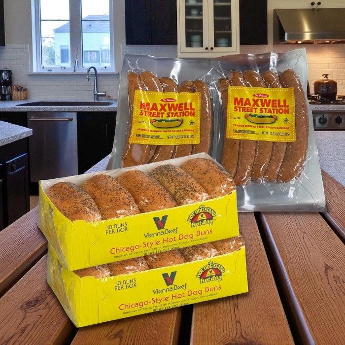 Maxwell Street Station Famous Smoked Fresh Polish Sausage & Vienna Poppy Seed Hot Dog Buns (3 Items Total)