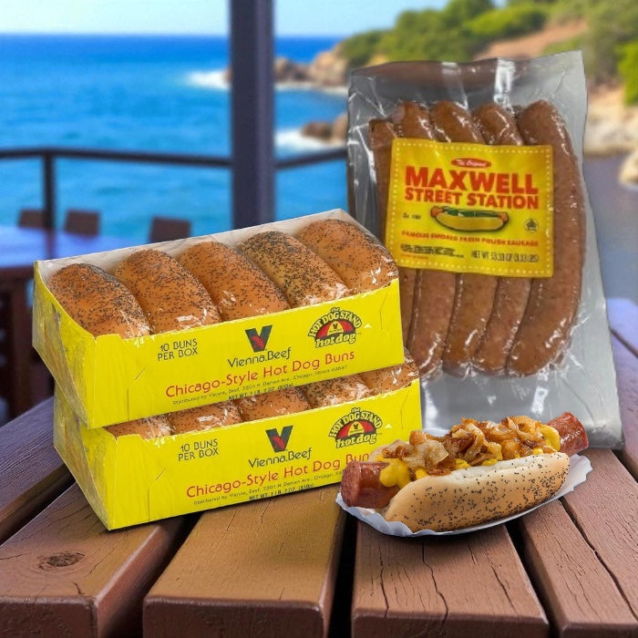 Maxwell Street Station Famous Smoked Fresh Polish Sausage & Vienna Poppy Seed Hot Dog Buns (3 Items Total)